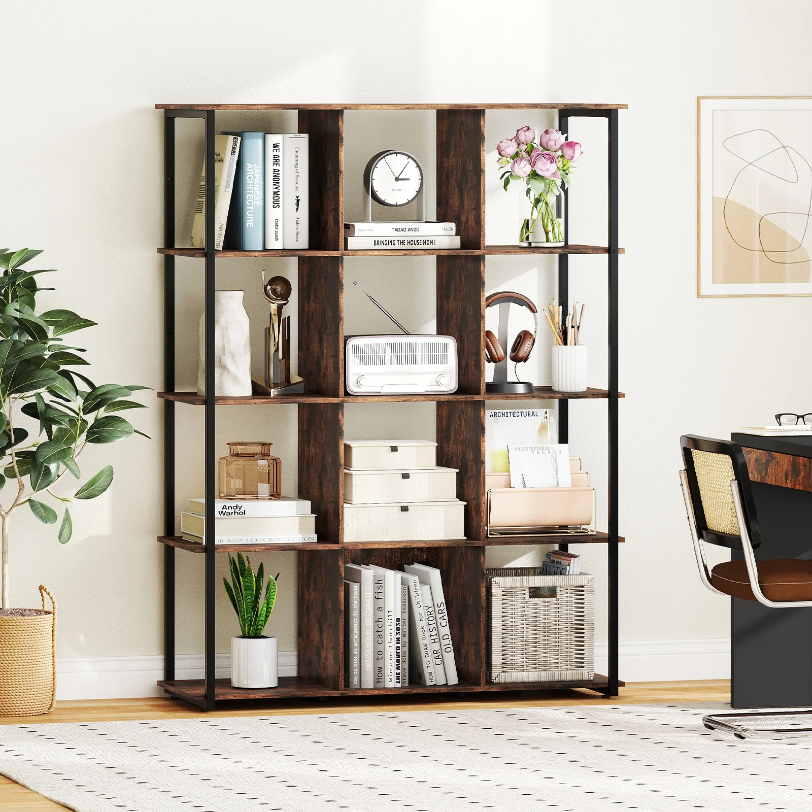 12-Cube Bookcase, With Anti-Tipping Kits, Rustic Brown - Image 2