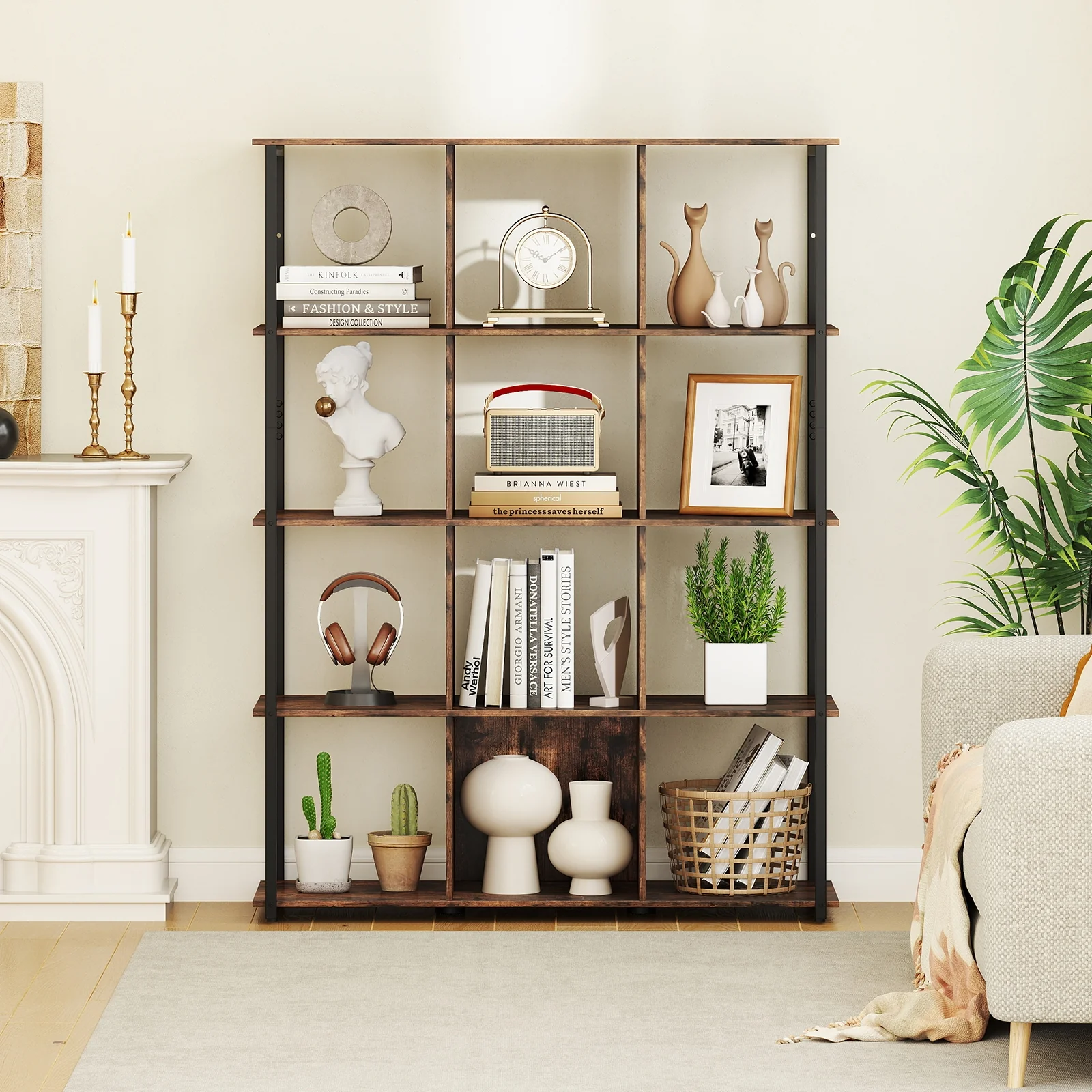 12-Cube Bookcase, With Anti-Tipping Kits, Rustic Brown - Image 3