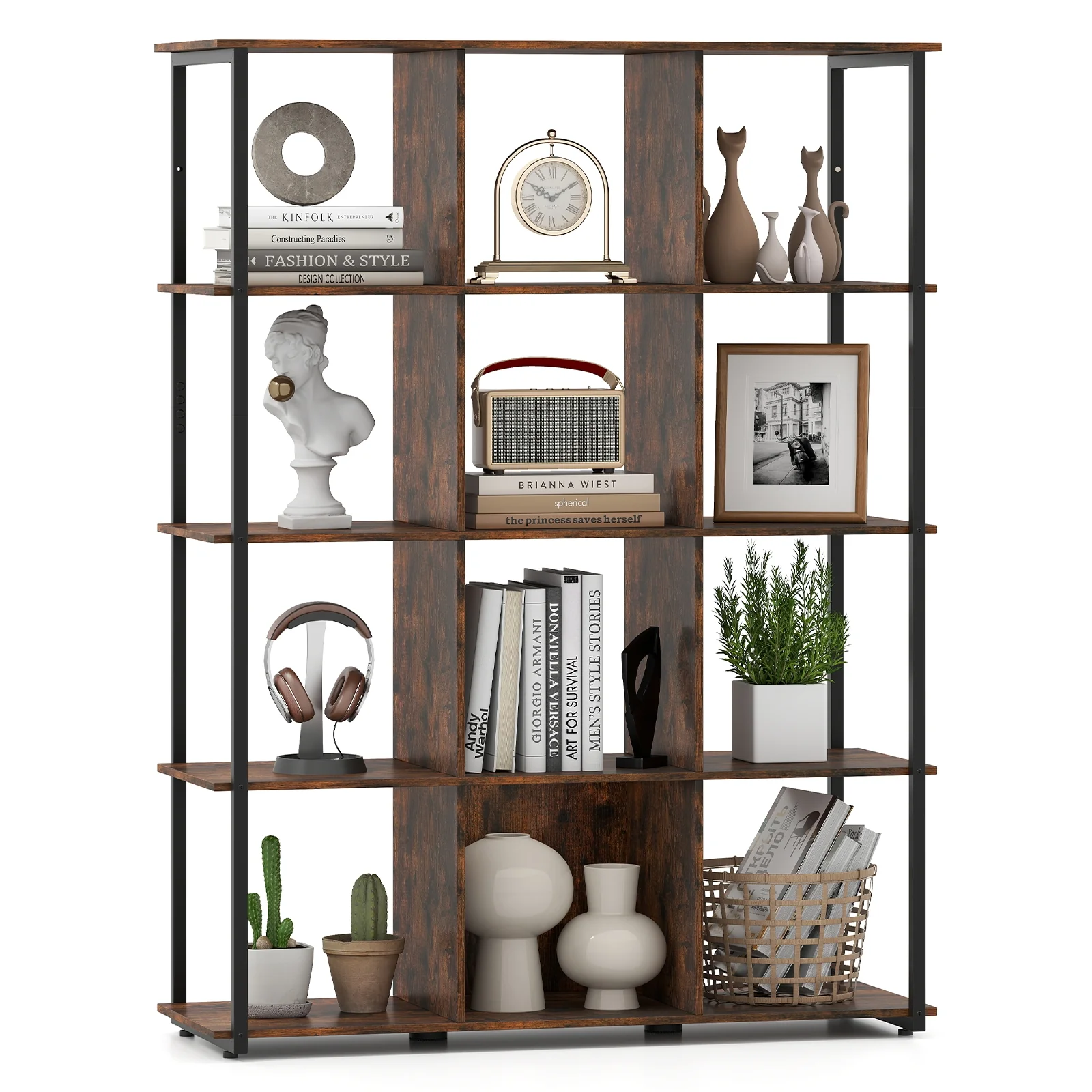 12-Cube Bookcase, With Anti-Tipping Kits, Rustic Brown - Image 5