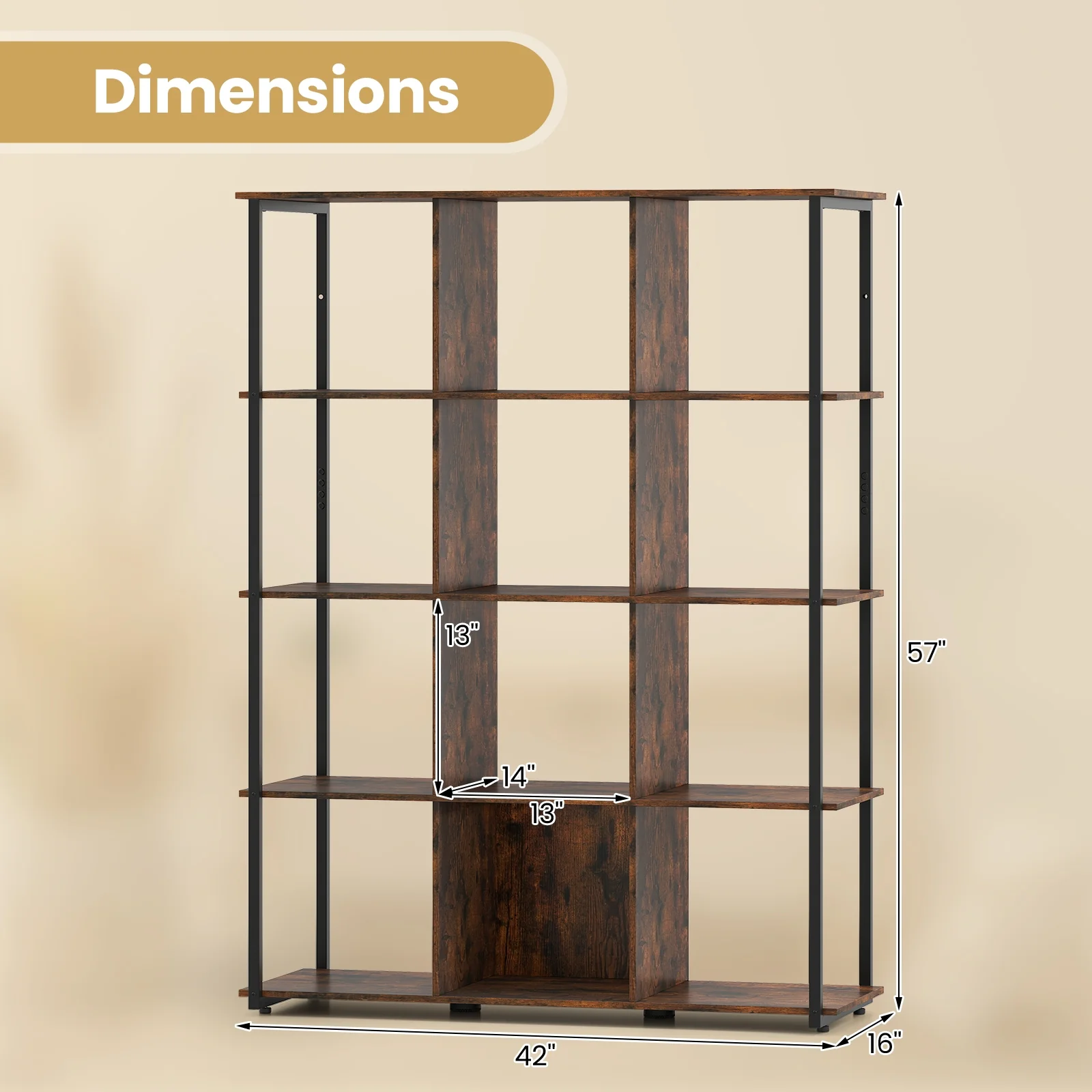 12-Cube Bookcase, With Anti-Tipping Kits, Rustic Brown - Image 6