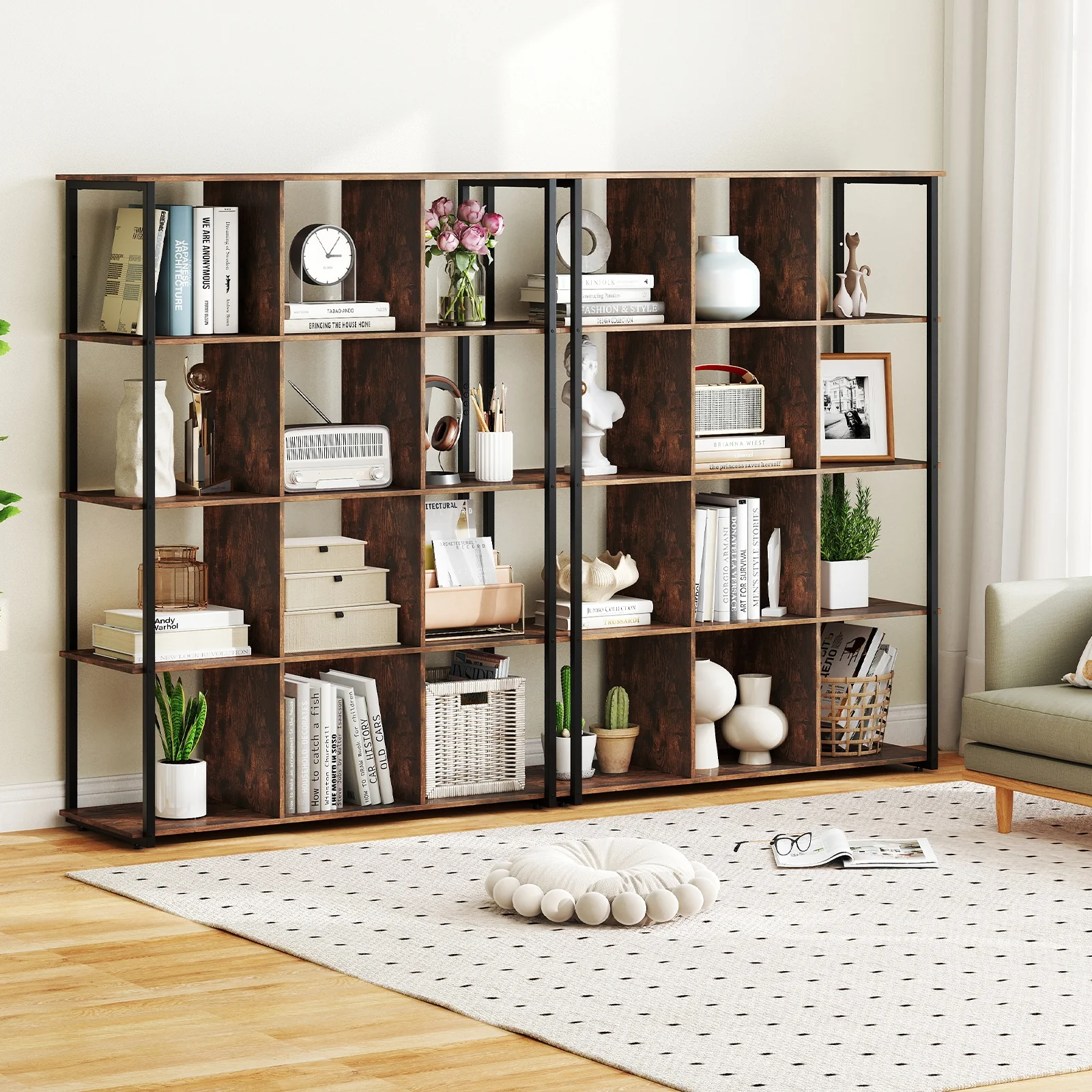12-Cube Bookcase, With Anti-Tipping Kits, Rustic Brown - Image 8