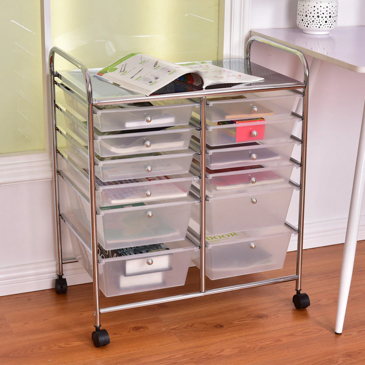 12 Drawer Rolling Cart Organizer, White - Image 2