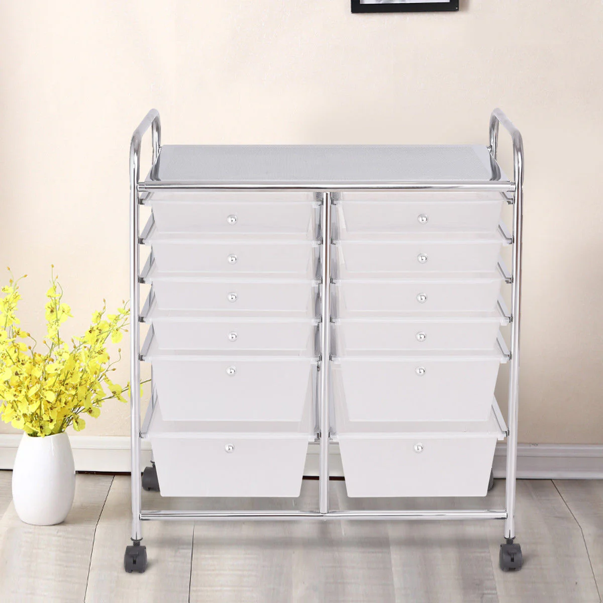 12 Drawer Rolling Cart Organizer, White - Image 3