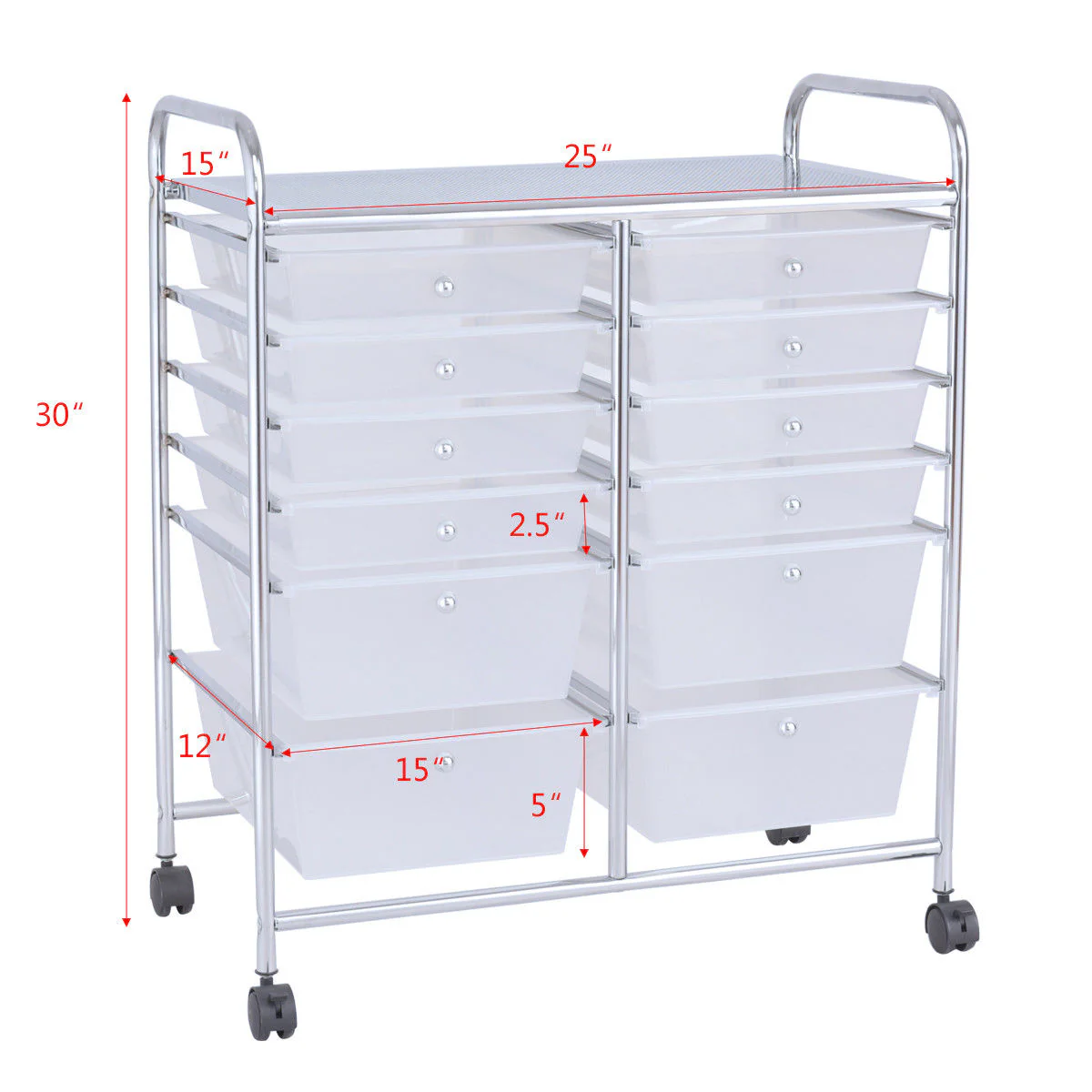 12 Drawer Rolling Cart Organizer, White - Image 6
