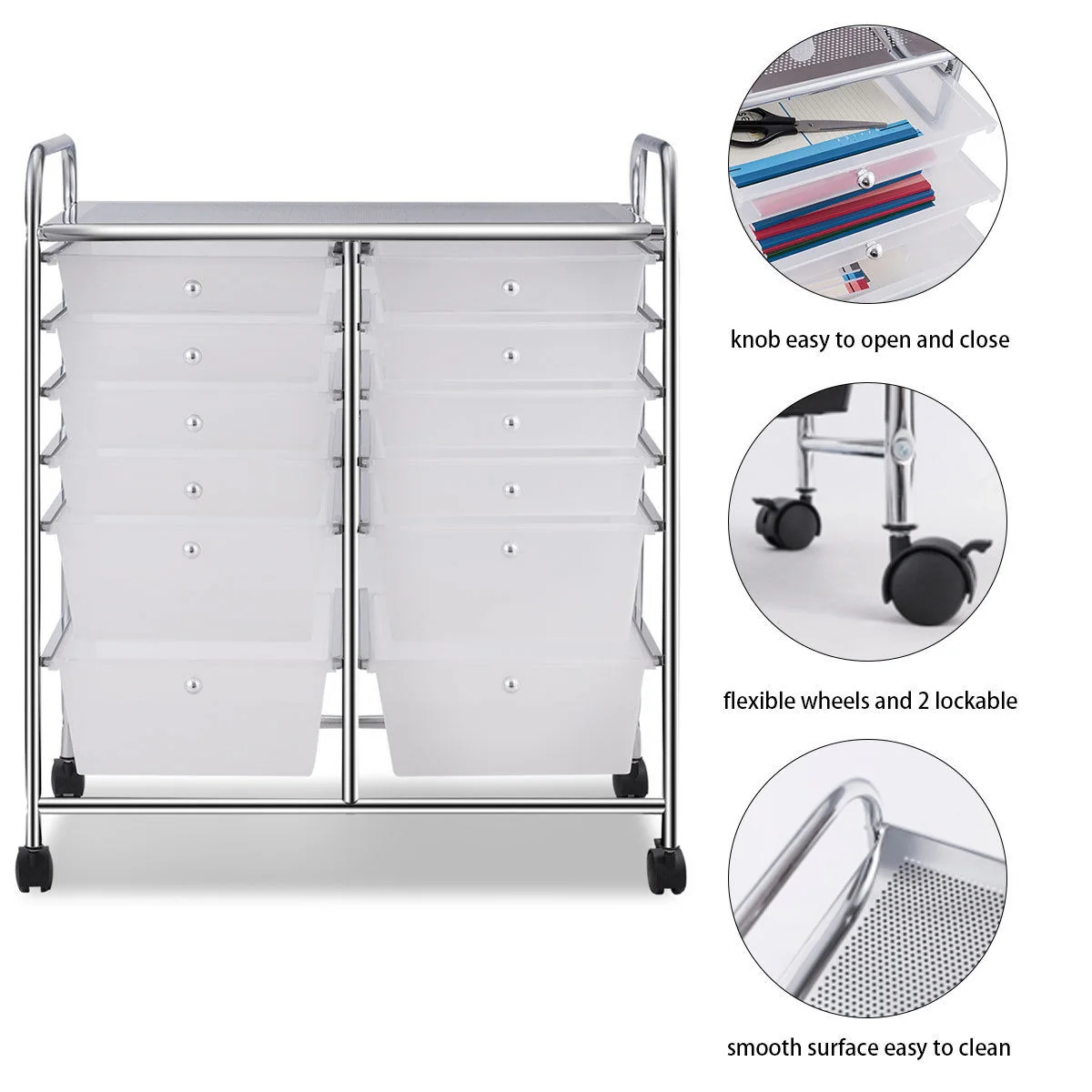 12 Drawer Rolling Cart Organizer, White - Image 7