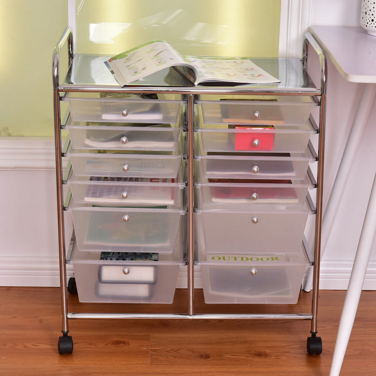 12 Drawer Rolling Cart Organizer, White - Image 8