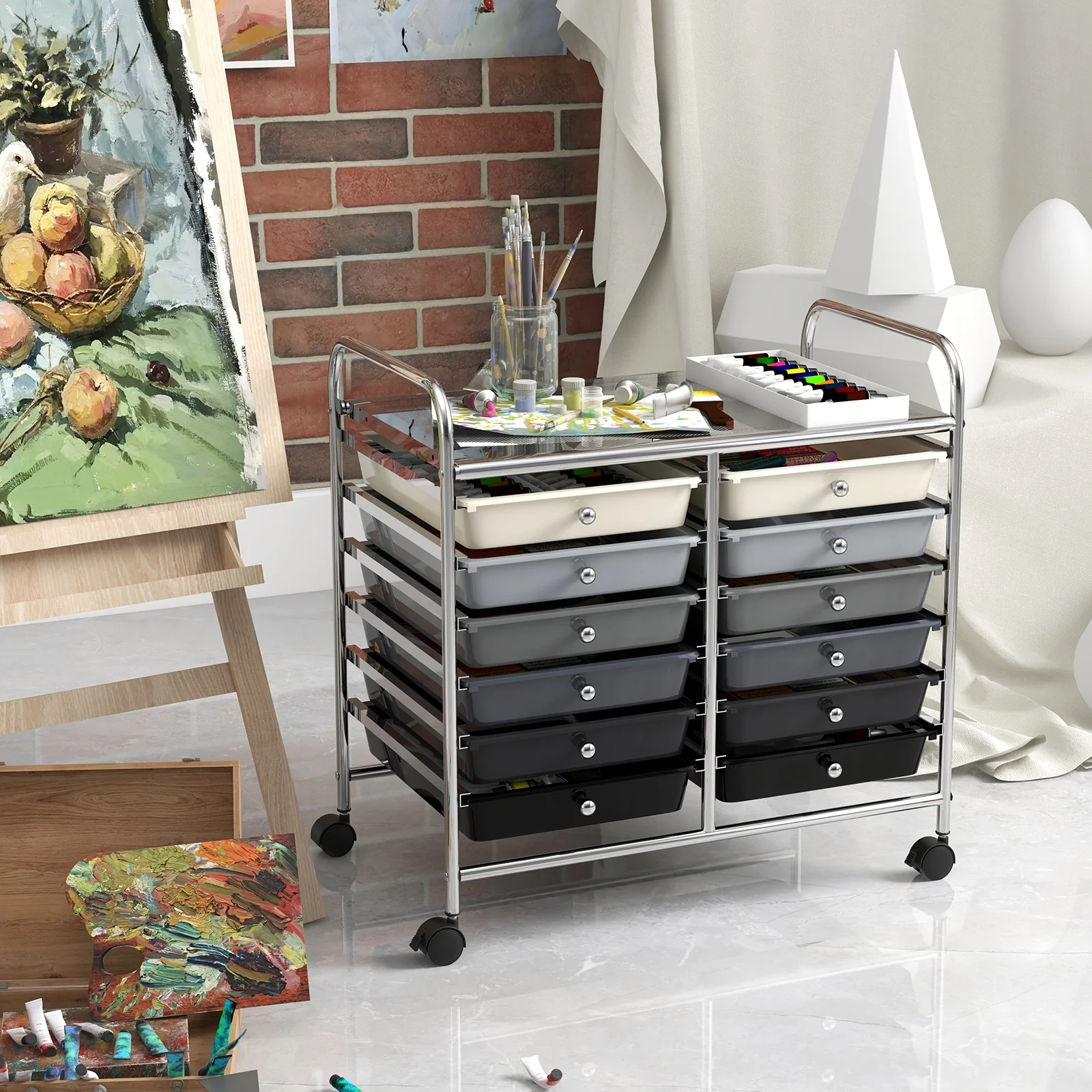 12 Drawer Rolling Storage Cart, Gradient, Gray - Image 2