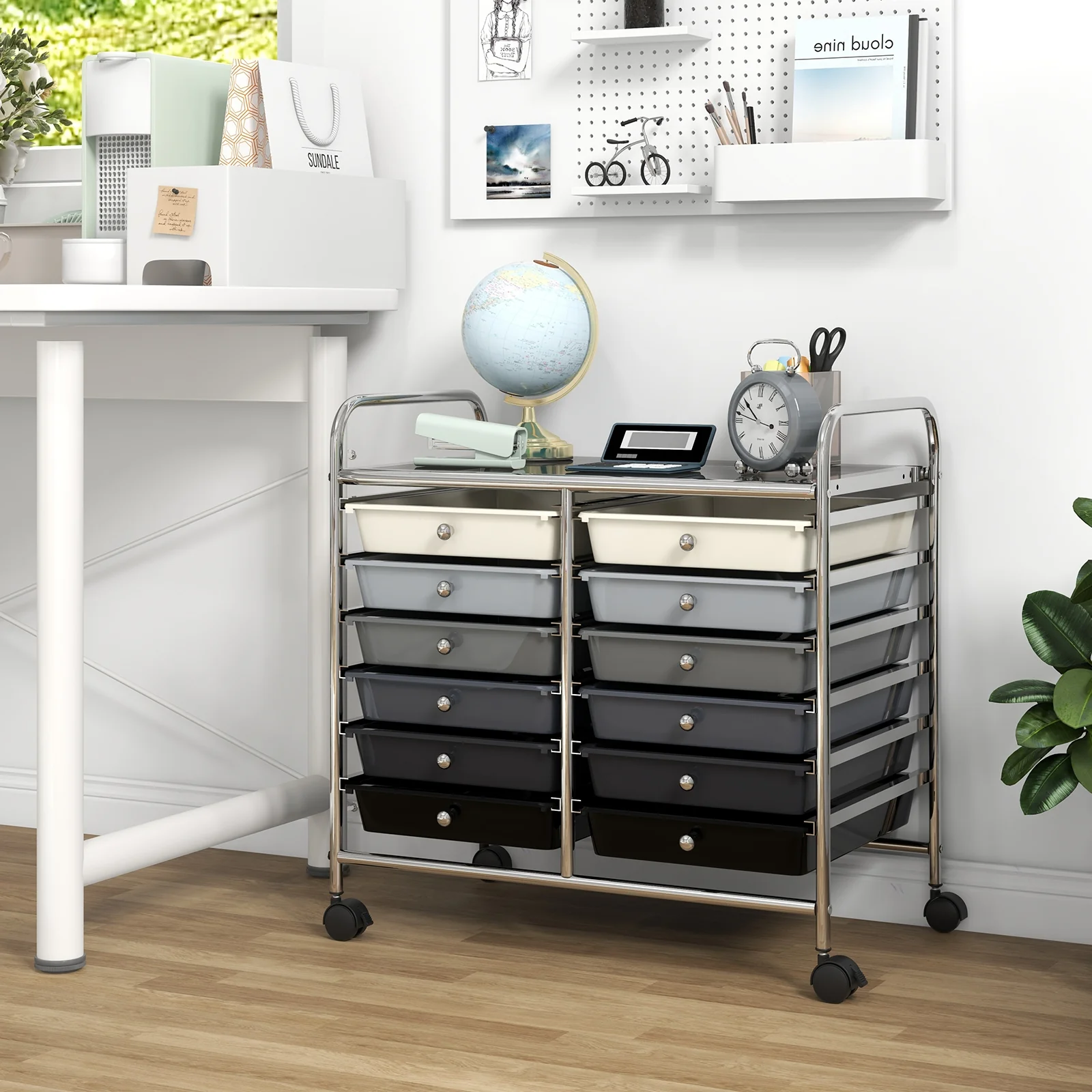 12 Drawer Rolling Storage Cart, Gradient, Gray - Image 3