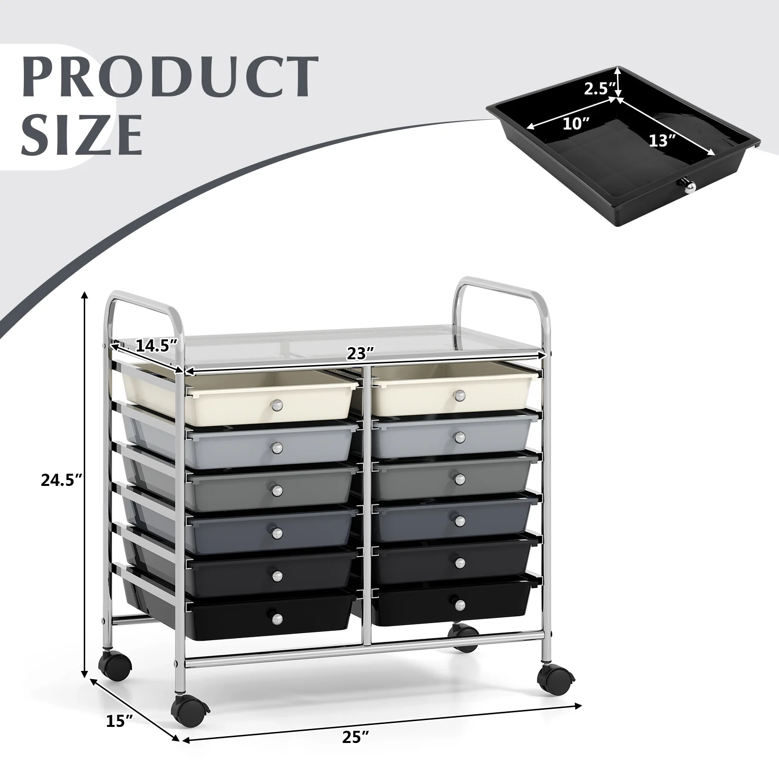 12 Drawer Rolling Storage Cart, Gradient, Gray - Image 6