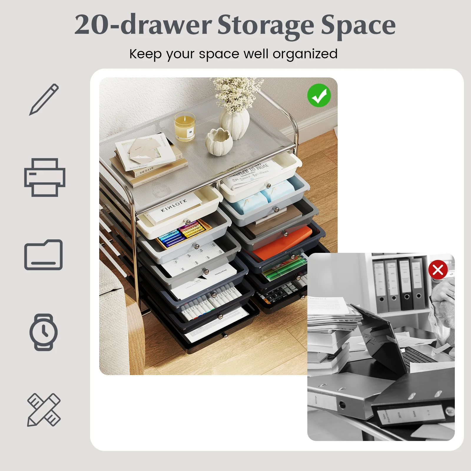 12 Drawer Rolling Storage Cart, Gradient, Gray - Image 7