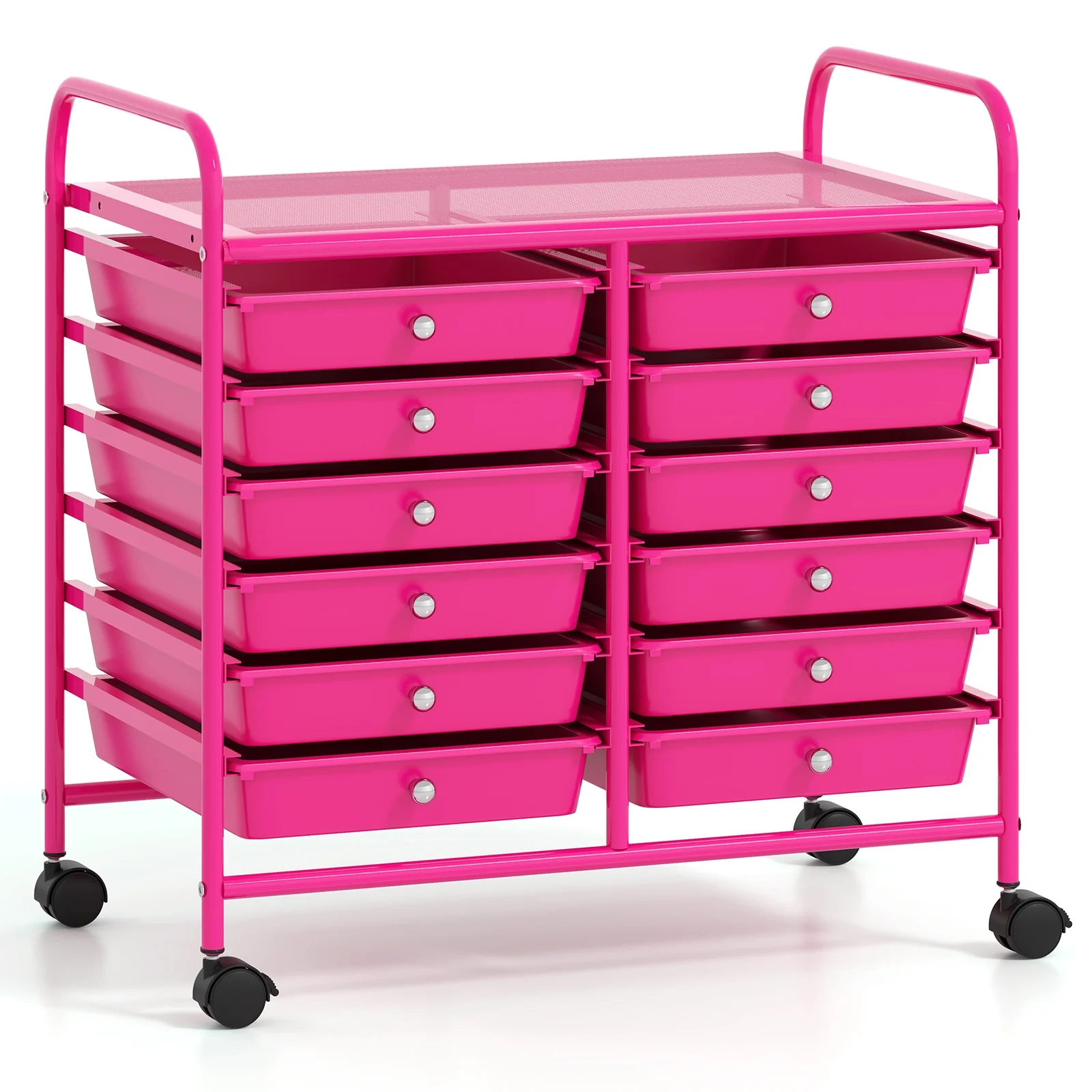 12 Drawer Rolling Storage Cart, Hot Pink - Image 4