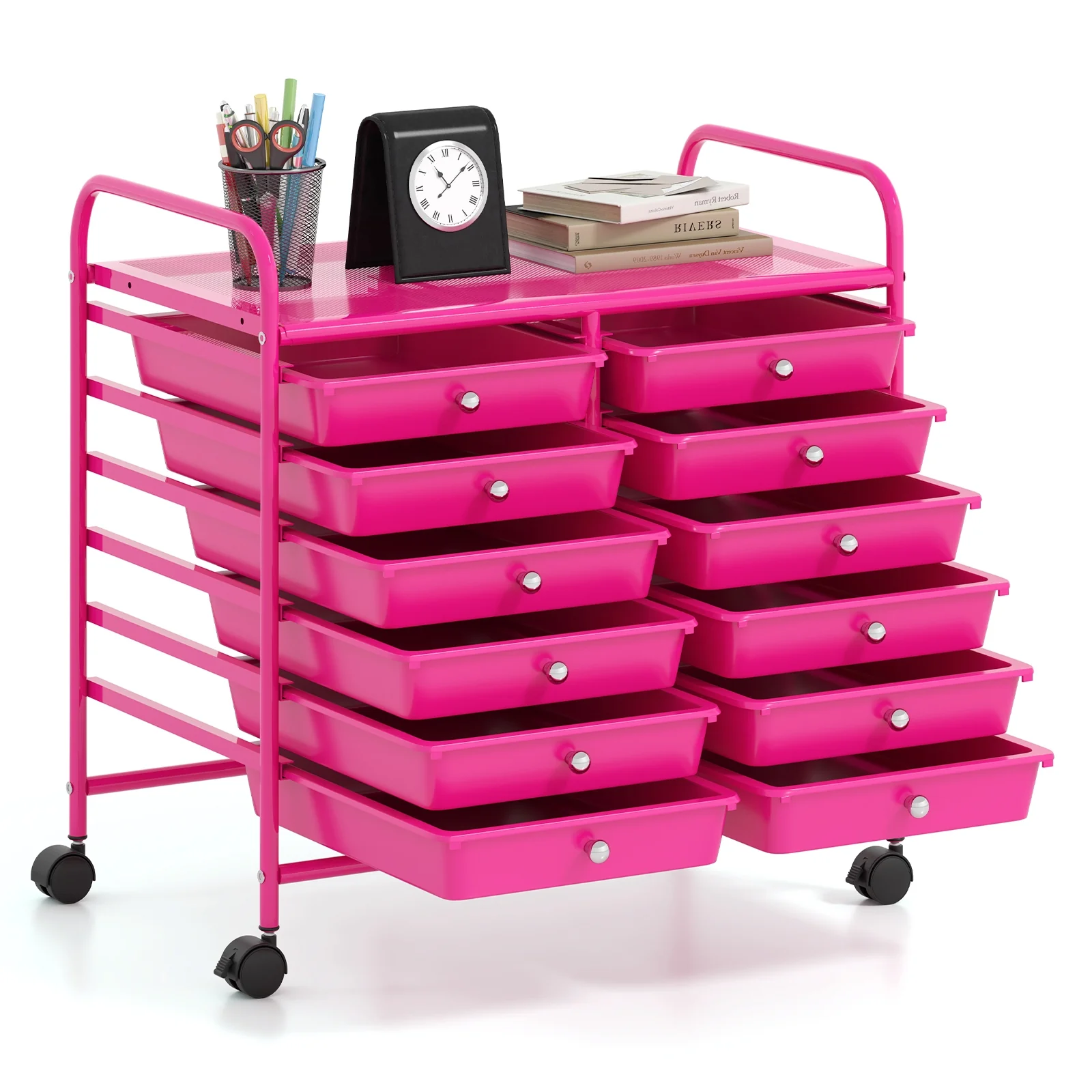 12 Drawer Rolling Storage Cart, Hot Pink - Image 5