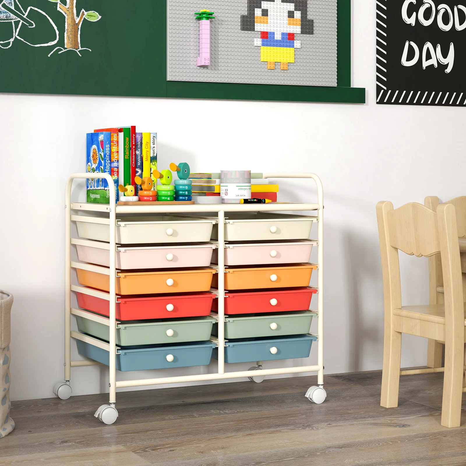 12 Drawer Rolling Storage Cart, Macaron - Image 10
