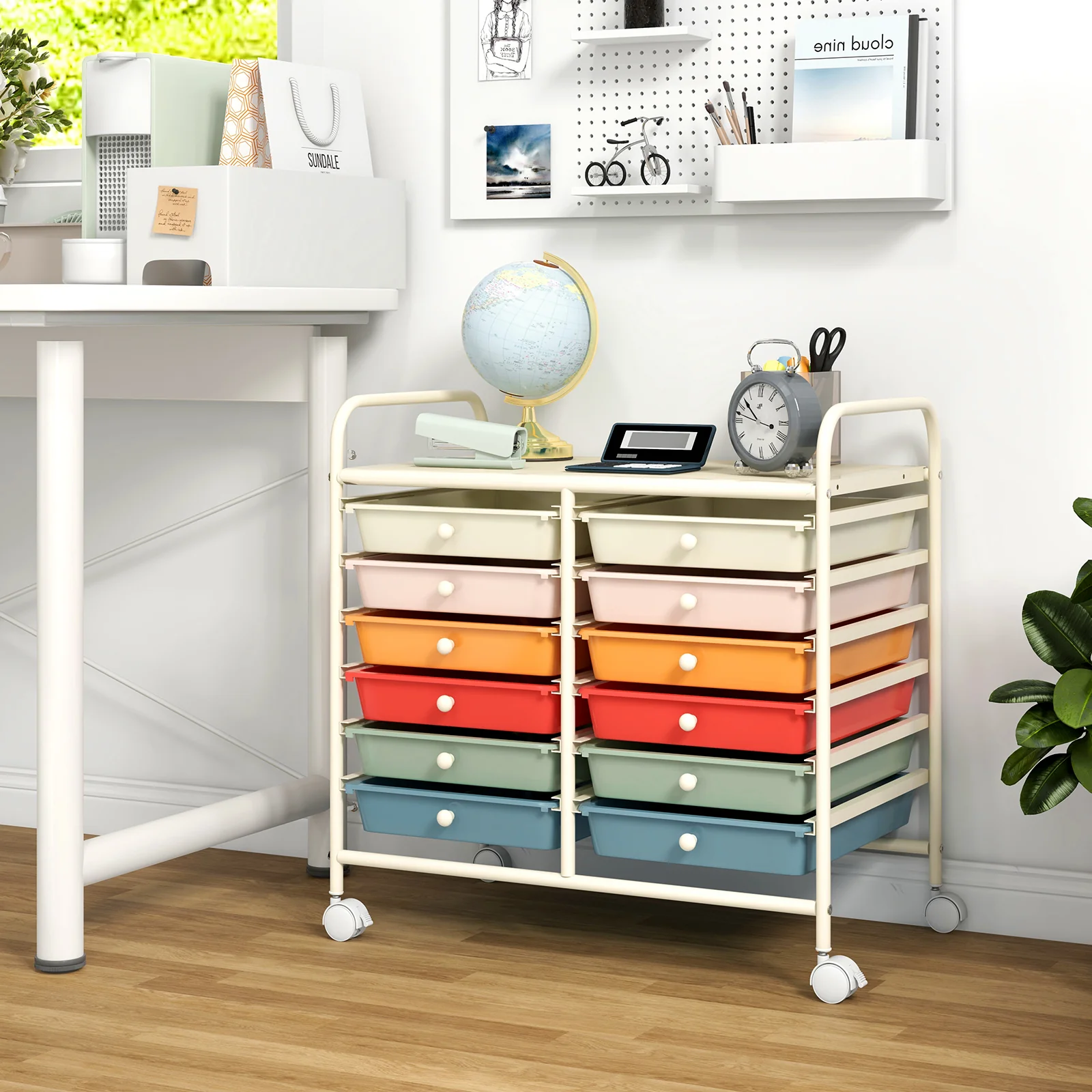 12 Drawer Rolling Storage Cart, Macaron - Image 3