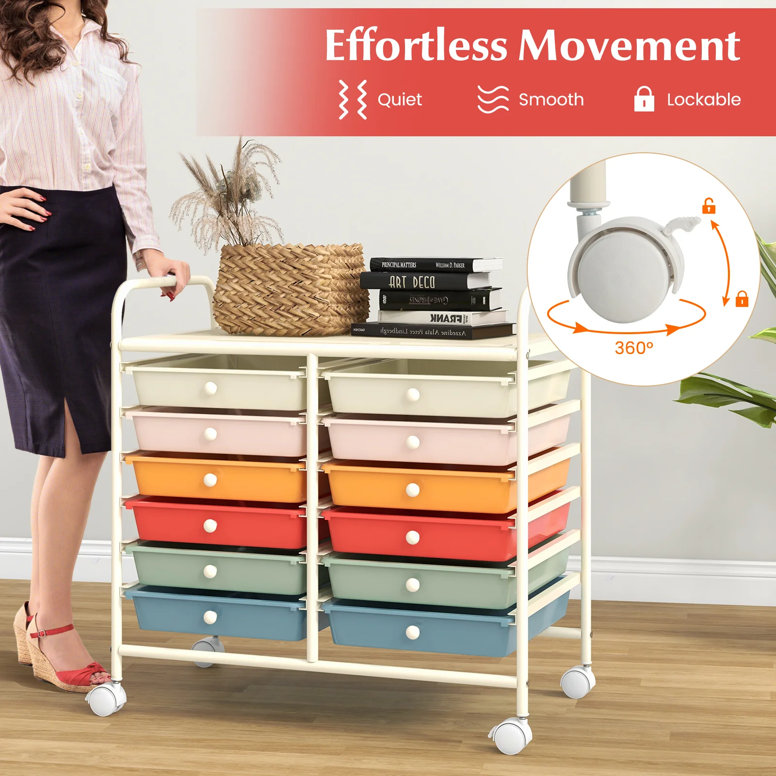 12 Drawer Rolling Storage Cart, Macaron - Image 8