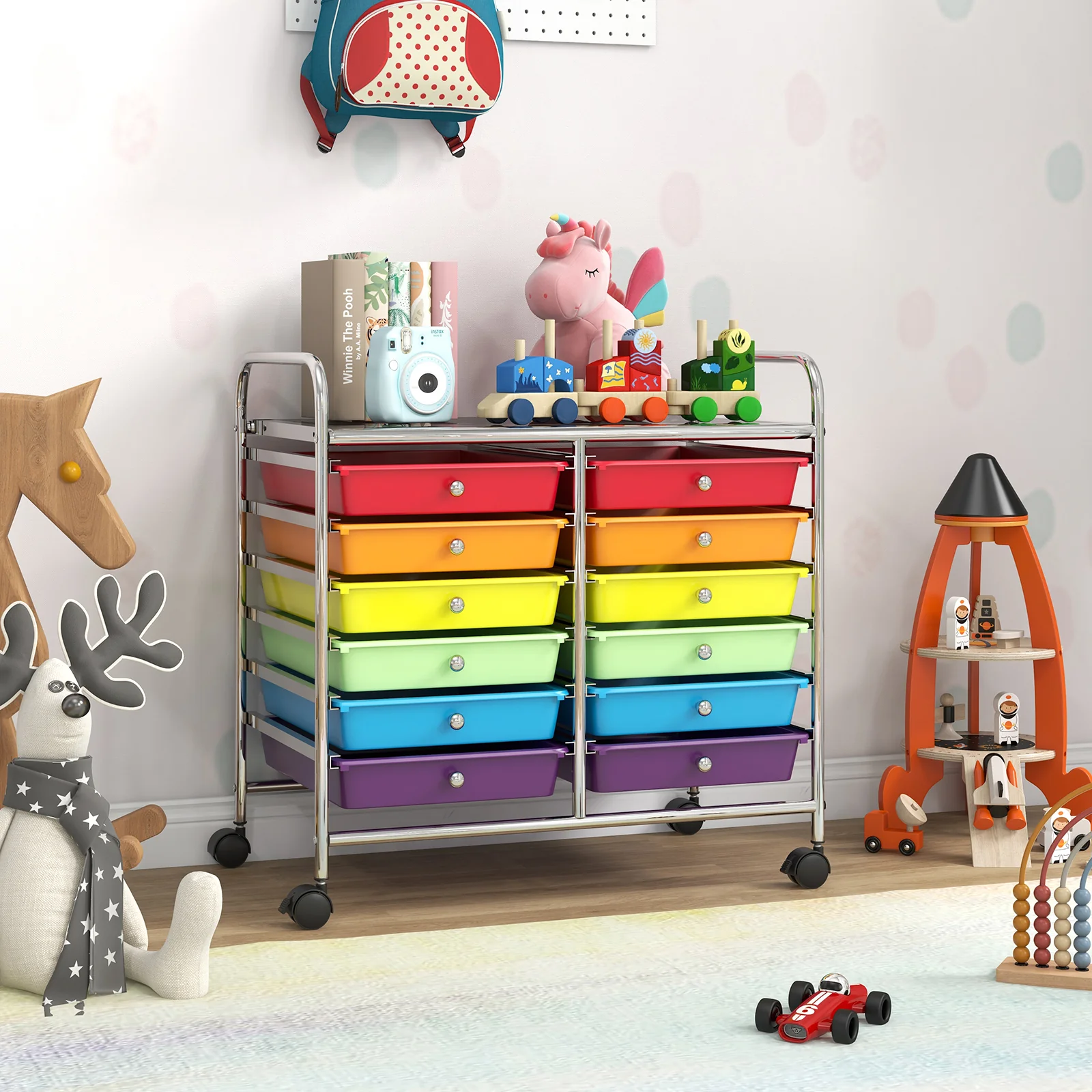 12 Drawer Rolling Storage Cart, Multicolor - Image 10