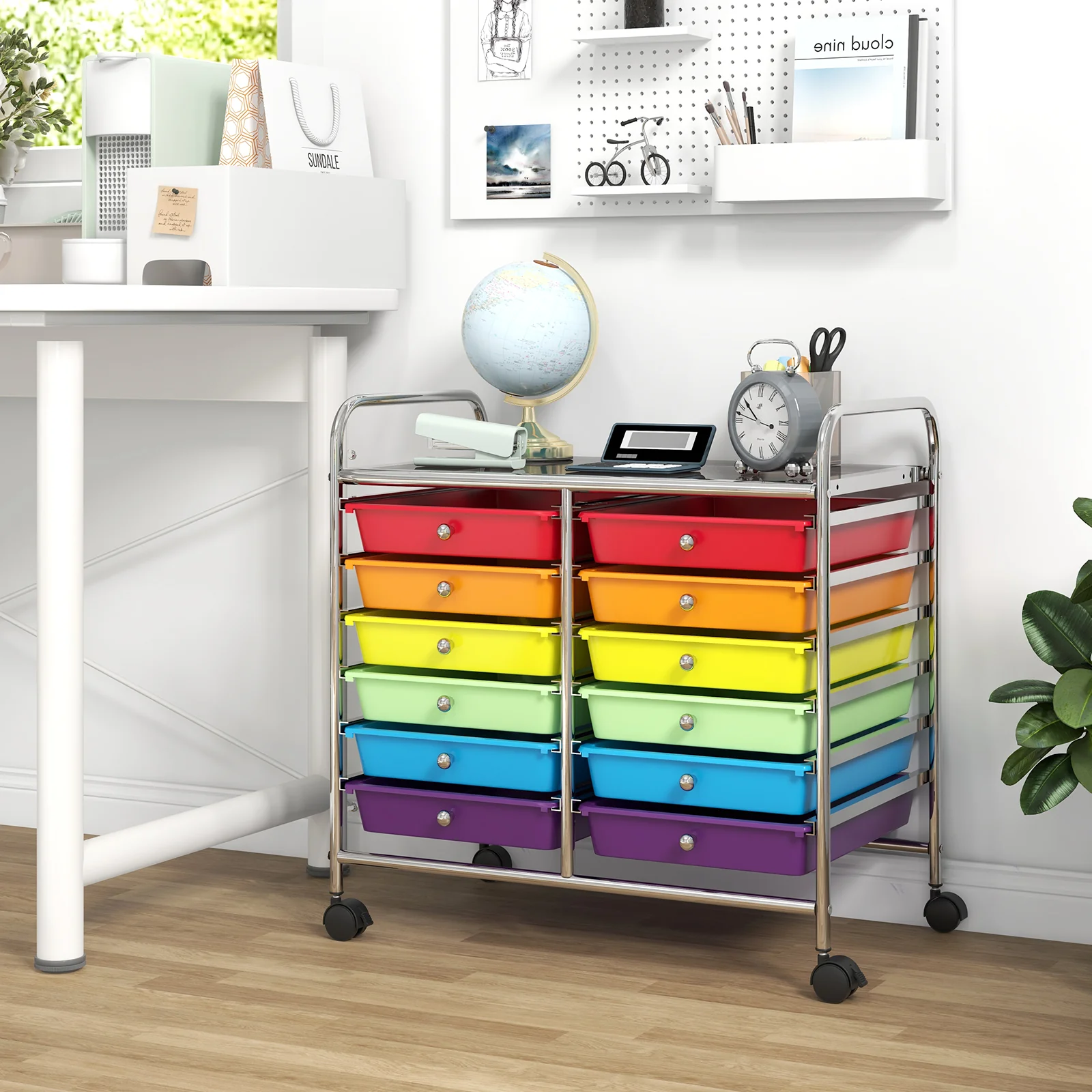 12 Drawer Rolling Storage Cart, Multicolor - Image 3