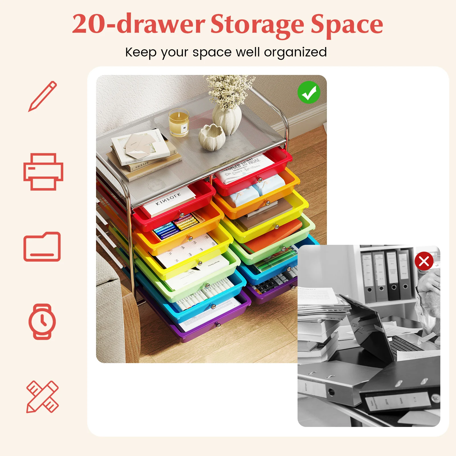 12 Drawer Rolling Storage Cart, Multicolor - Image 7