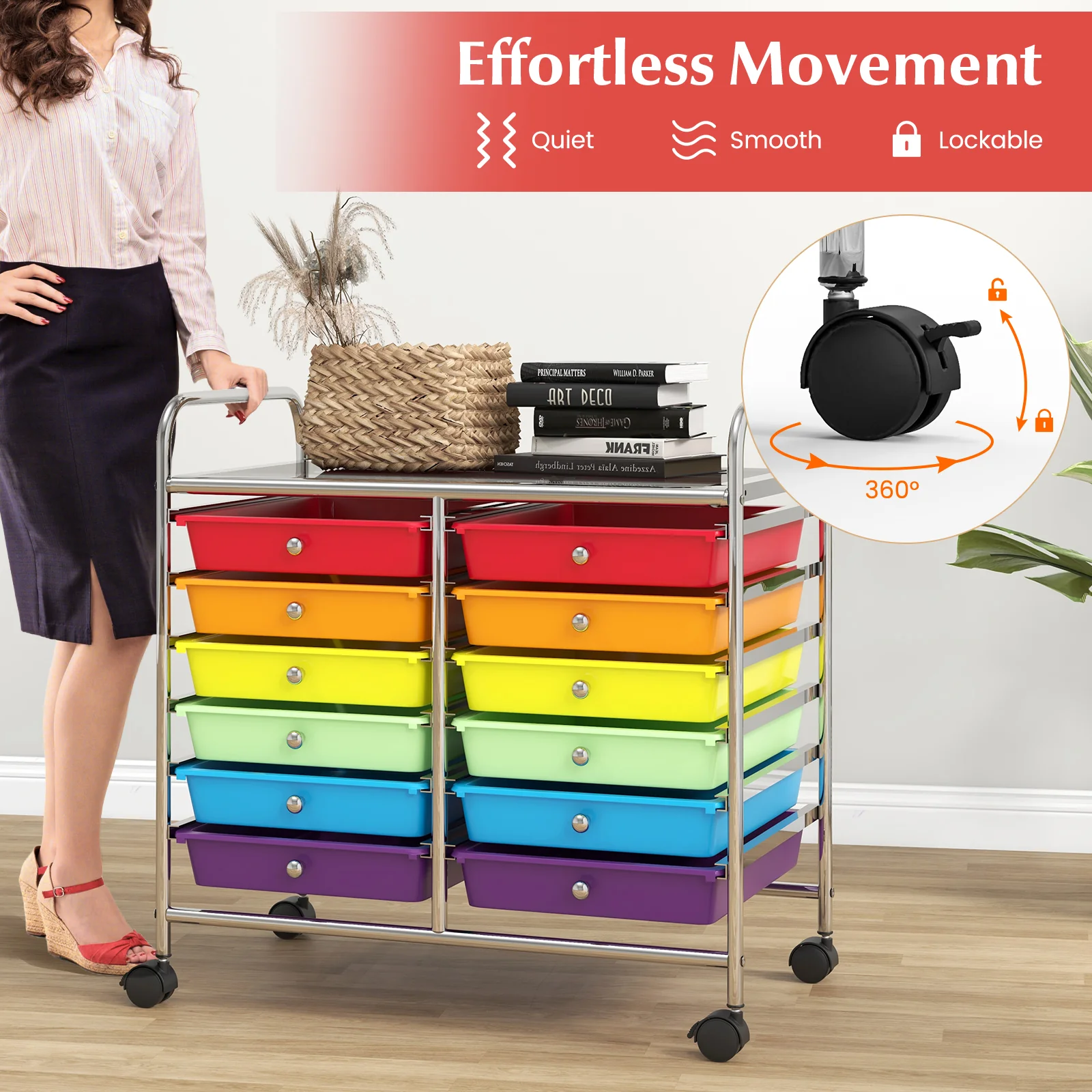 12 Drawer Rolling Storage Cart, Multicolor - Image 8