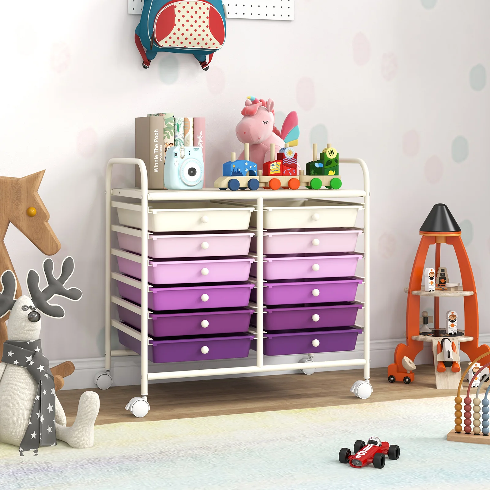 12 Drawer Rolling Storage Cart, Purple - Image 2