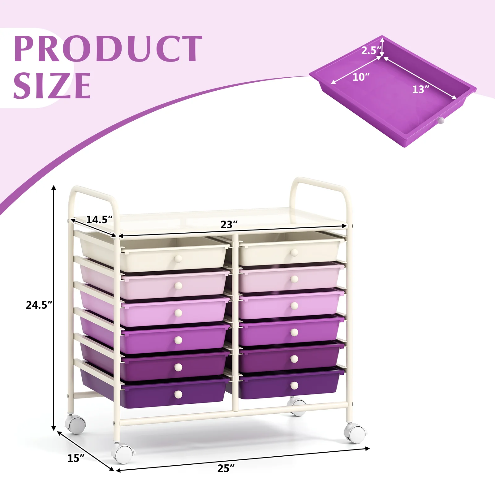 12 Drawer Rolling Storage Cart, Purple - Image 6