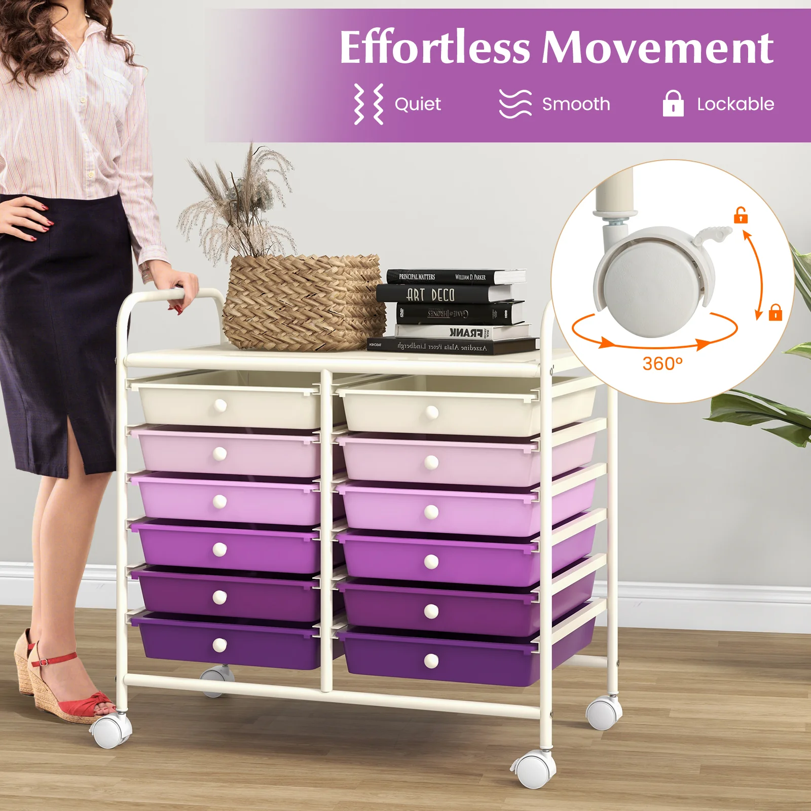 12 Drawer Rolling Storage Cart, Purple - Image 8