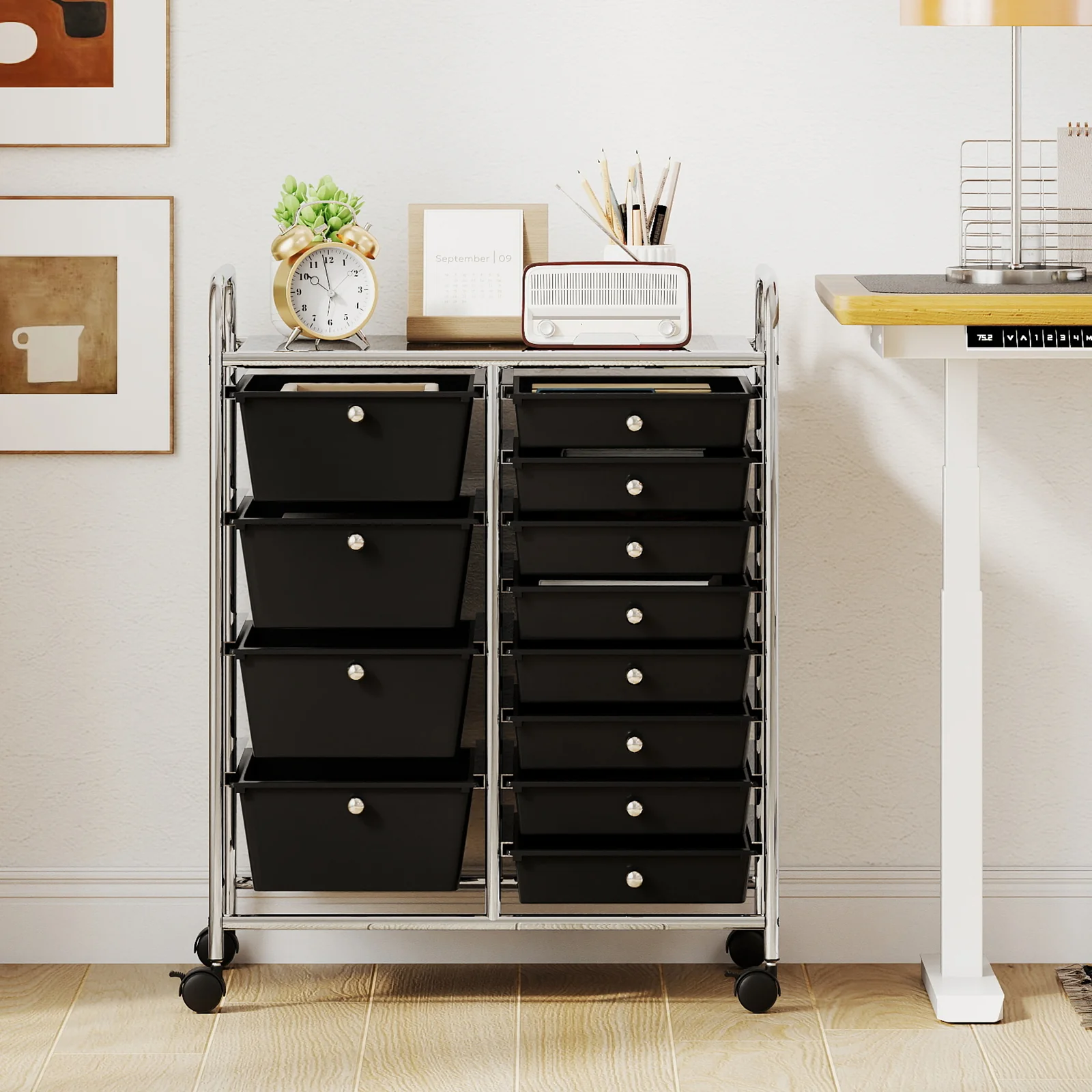 12-Drawer Utility Rolling Cart with Drawers Multi-Use Storage, Black - Image 2