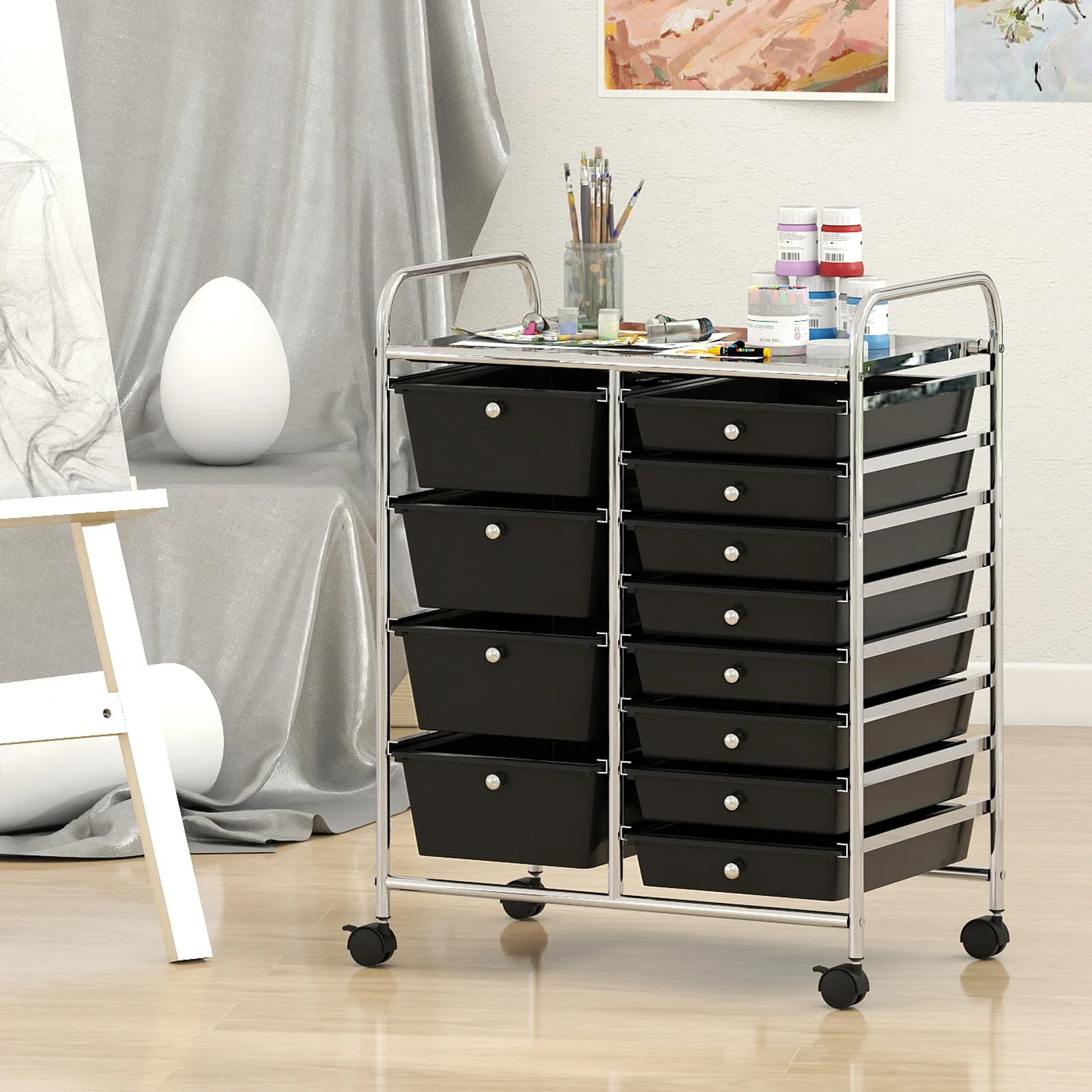 12-Drawer Utility Rolling Cart with Drawers Multi-Use Storage, Black - Image 3
