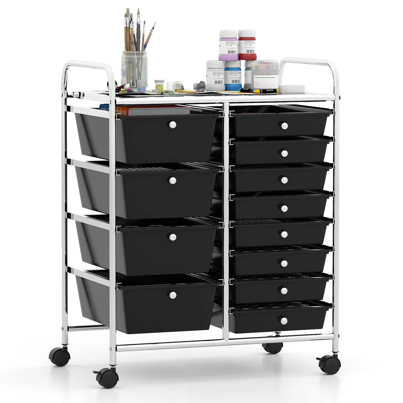 12-Drawer Utility Rolling Cart with Drawers Multi-Use Storage, Black - Image 4