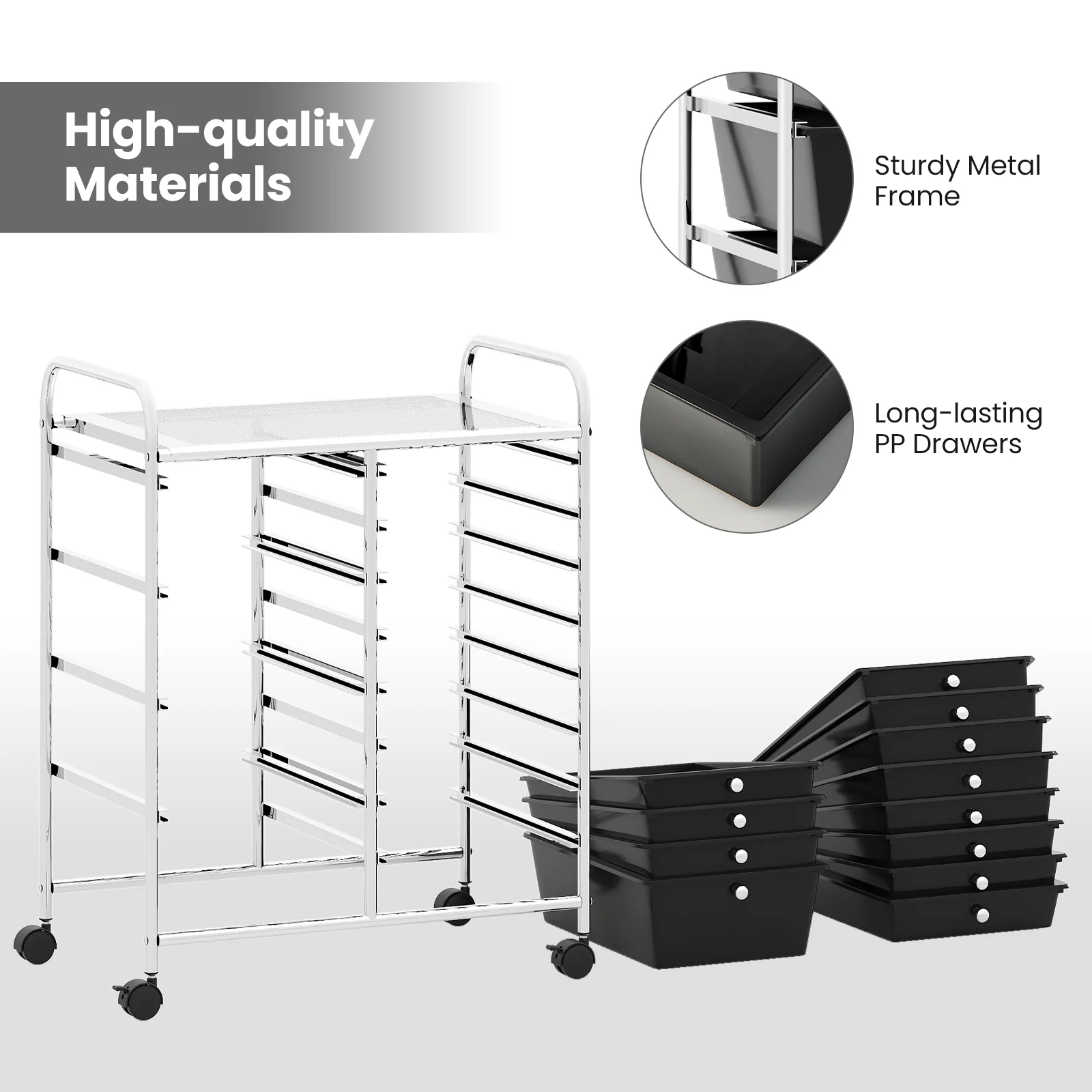 12-Drawer Utility Rolling Cart with Drawers Multi-Use Storage, Black - Image 9