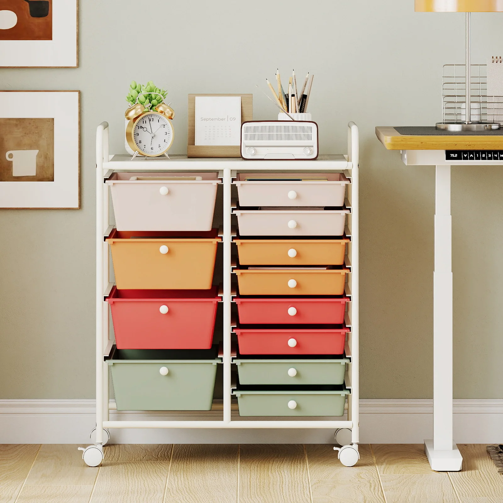 12-Drawer Utility Rolling Cart with Drawers Multi-Use Storage, Macaron - Image 2