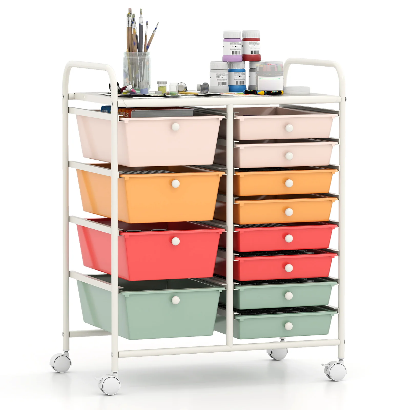 12-Drawer Utility Rolling Cart with Drawers Multi-Use Storage, Macaron - Image 4