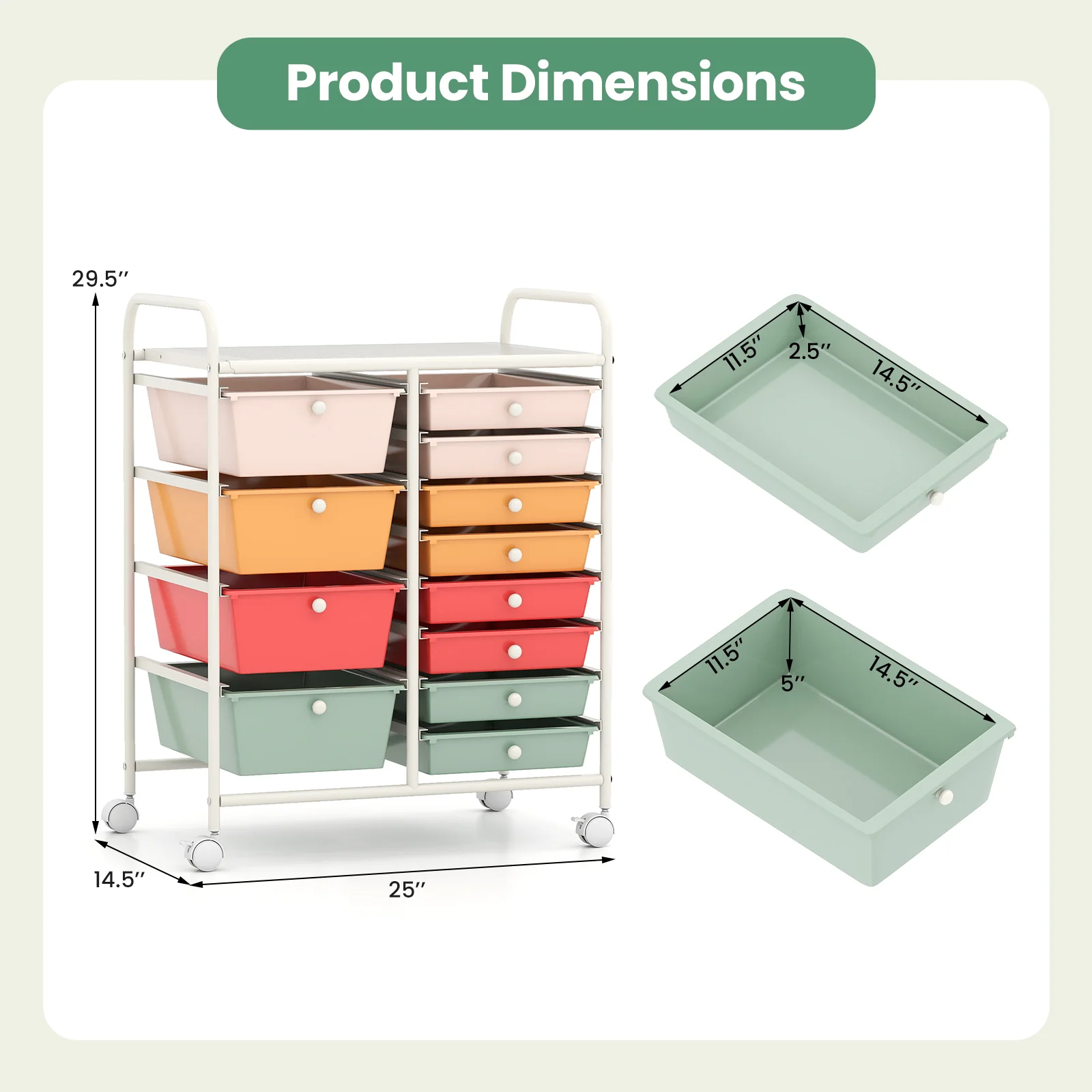 12-Drawer Utility Rolling Cart with Drawers Multi-Use Storage, Macaron - Image 6