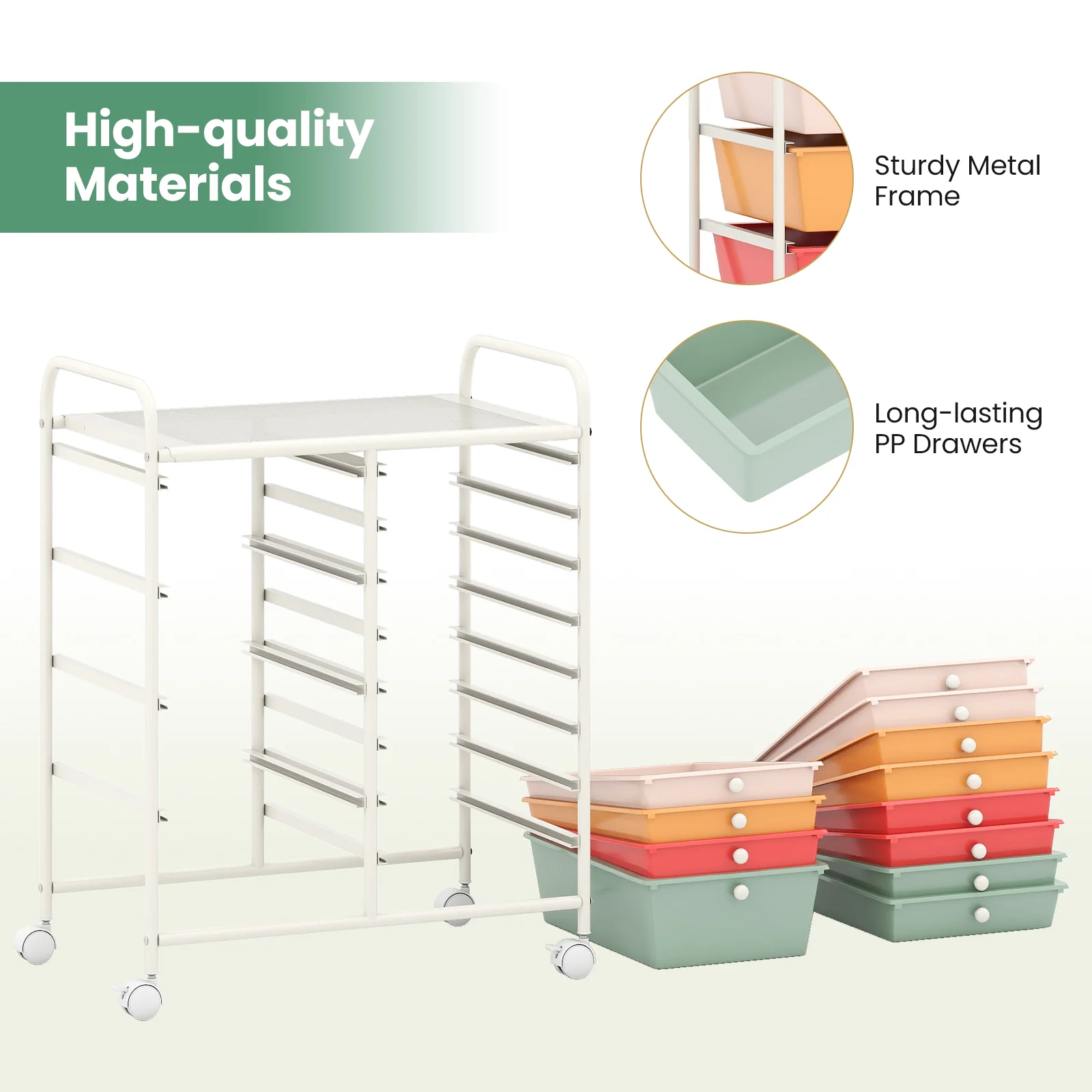 12-Drawer Utility Rolling Cart with Drawers Multi-Use Storage, Macaron - Image 9