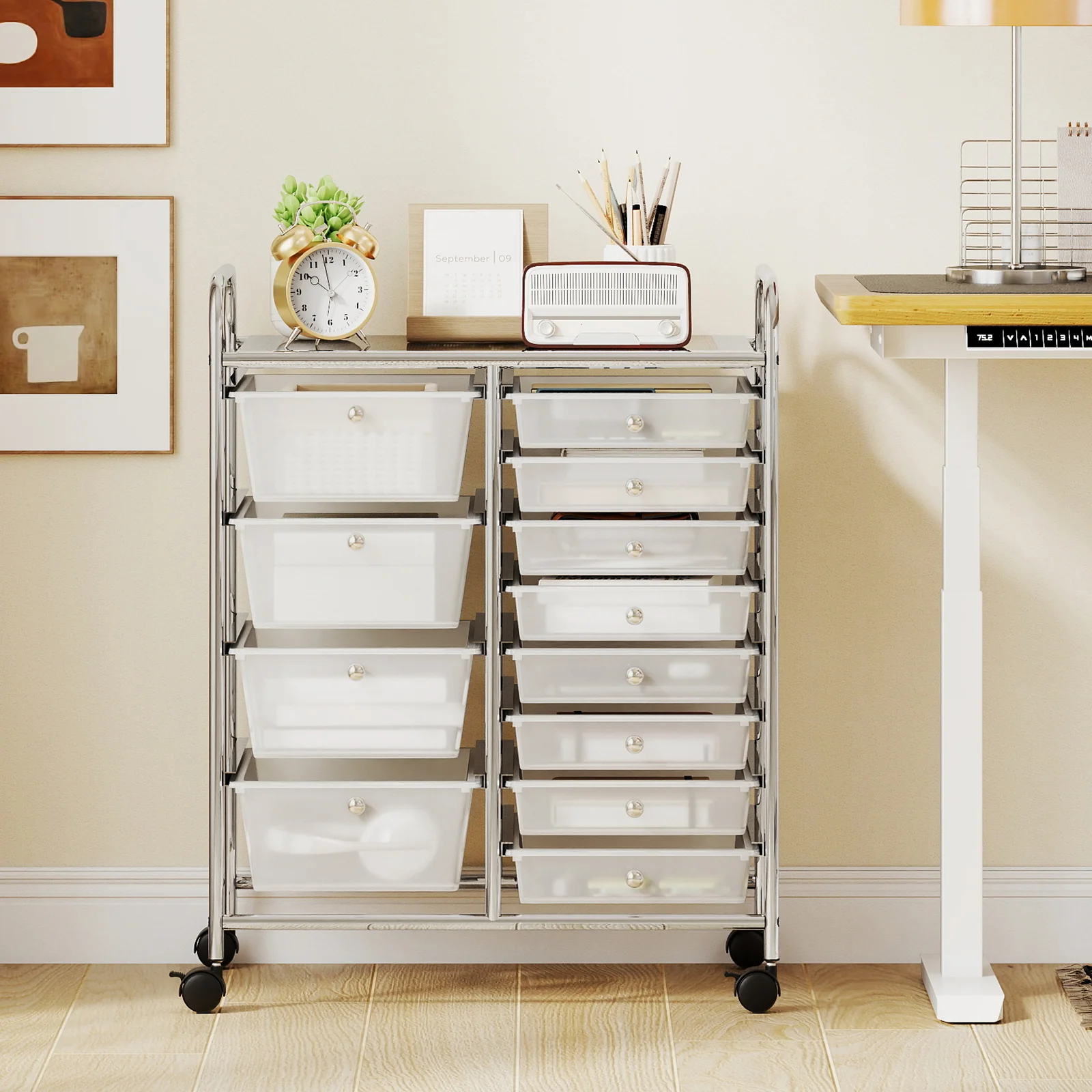 12-Drawer Utility Rolling Cart with Drawers Multi-Use Storage, Transparent - Image 2