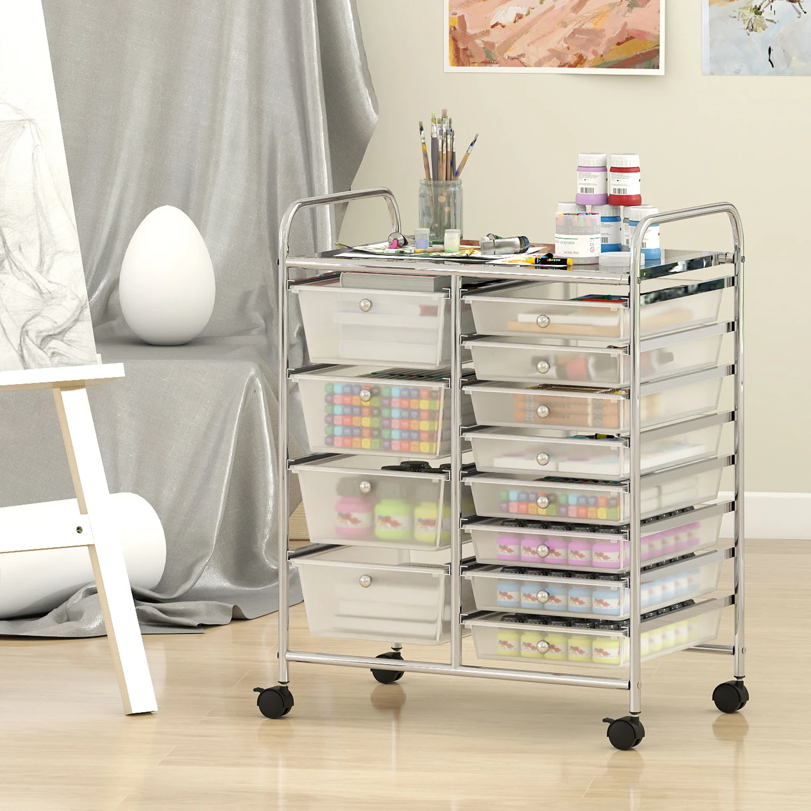 12-Drawer Utility Rolling Cart with Drawers Multi-Use Storage, Transparent - Image 3
