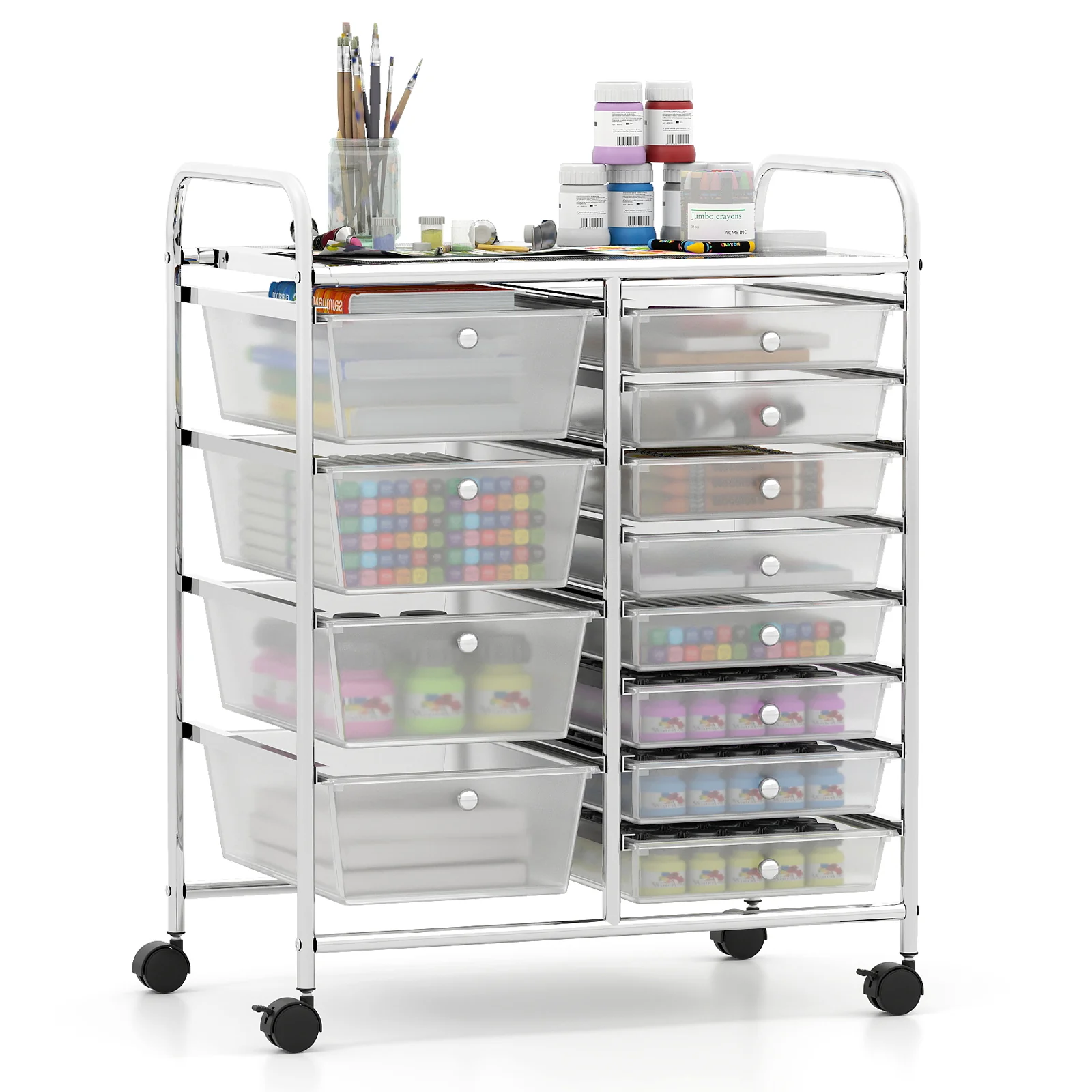 12-Drawer Utility Rolling Cart with Drawers Multi-Use Storage, Transparent - Image 4
