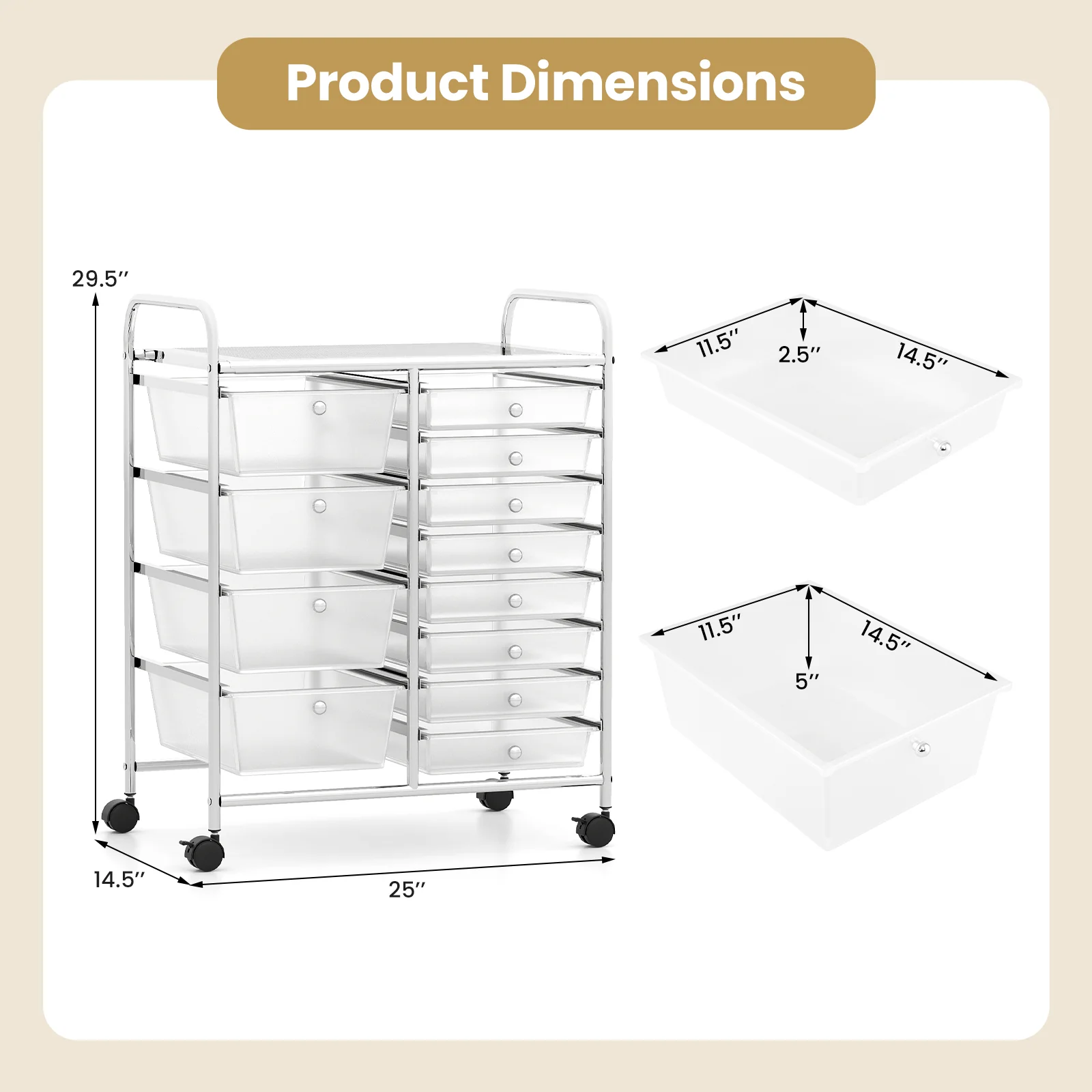 12-Drawer Utility Rolling Cart with Drawers Multi-Use Storage, Transparent - Image 6