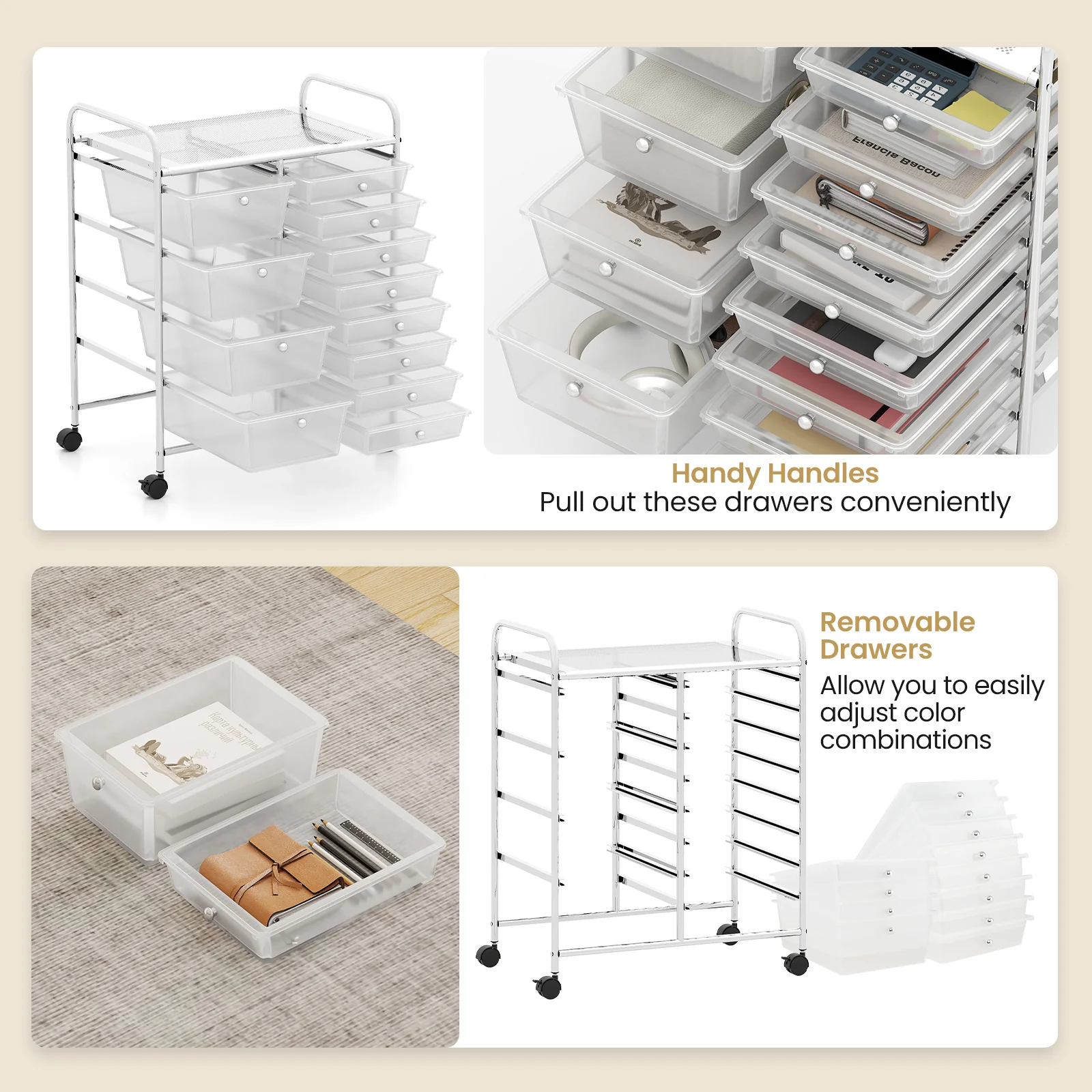 12-Drawer Utility Rolling Cart with Drawers Multi-Use Storage, Transparent - Image 7