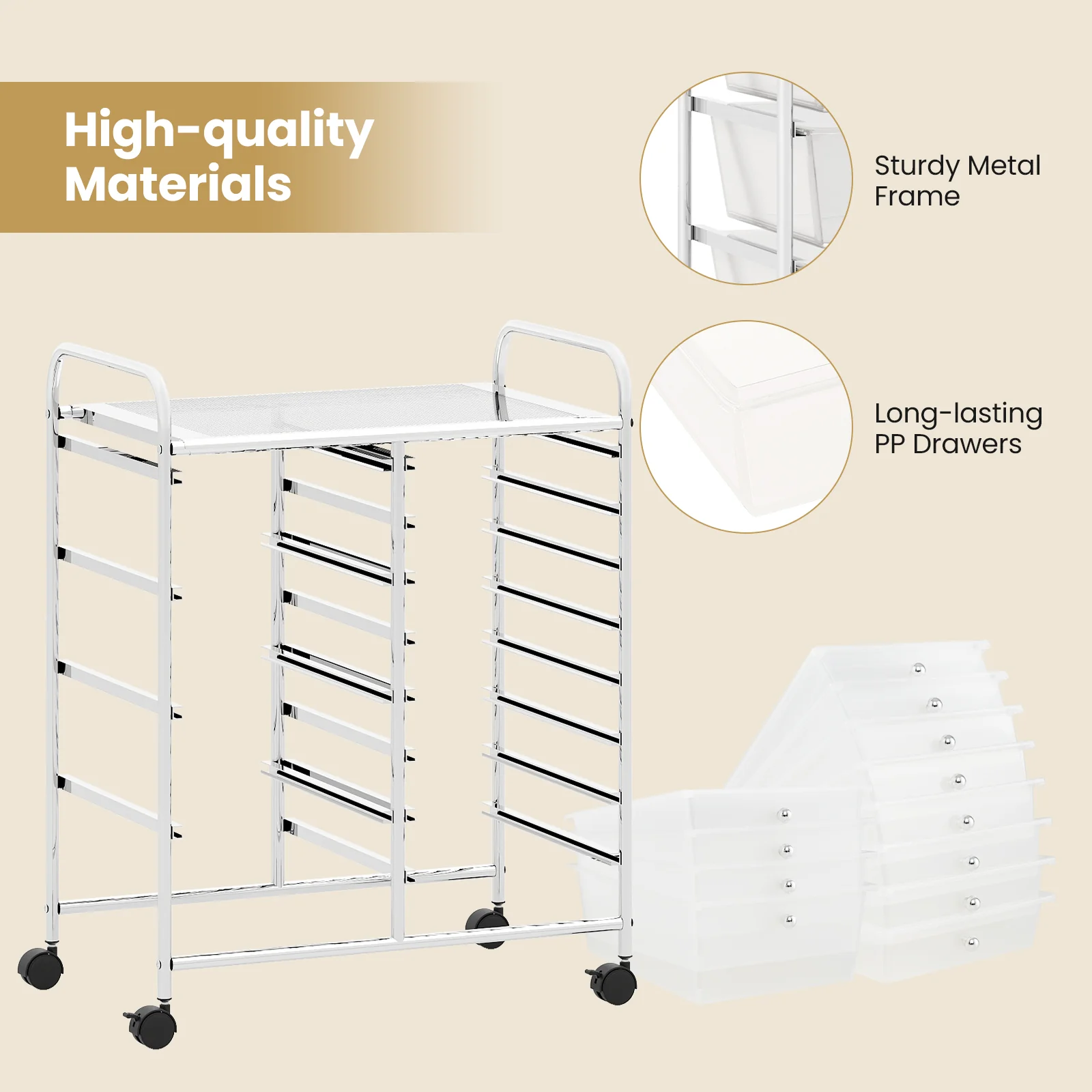 12-Drawer Utility Rolling Cart with Drawers Multi-Use Storage, Transparent - Image 9