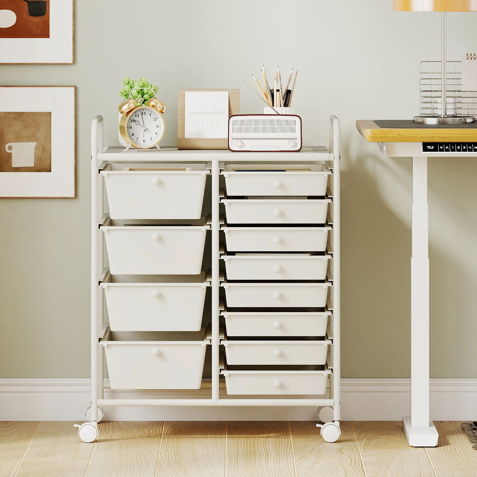 12-Drawer Utility Rolling Cart with Drawers Multi-Use Storage, White - Image 2