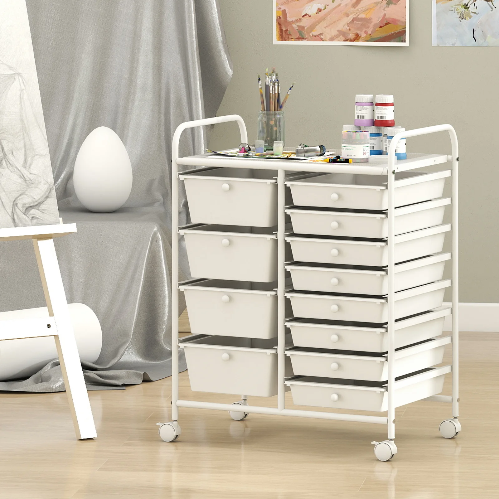 12-Drawer Utility Rolling Cart with Drawers Multi-Use Storage, White - Image 3
