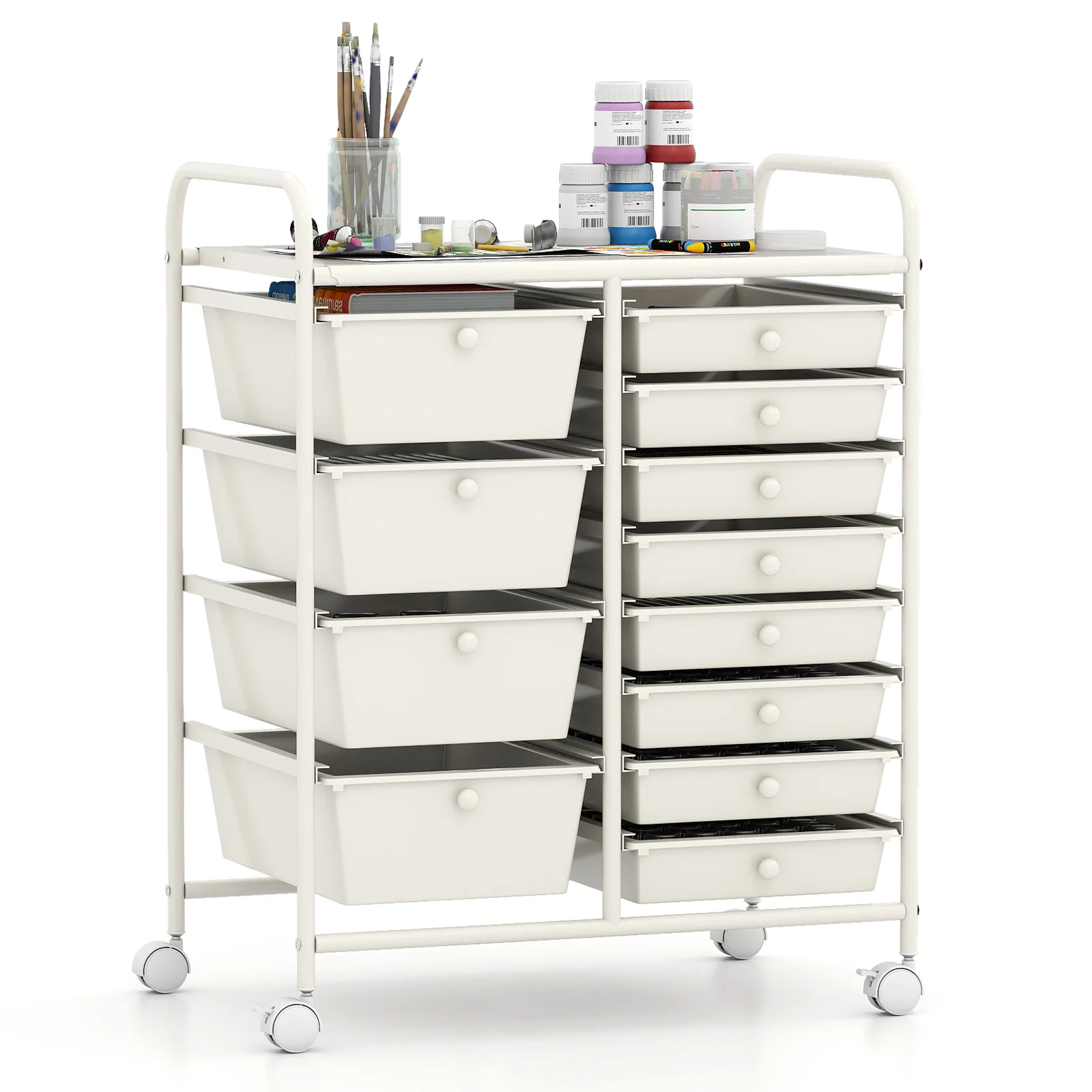 12-Drawer Utility Rolling Cart with Drawers Multi-Use Storage, White - Image 4