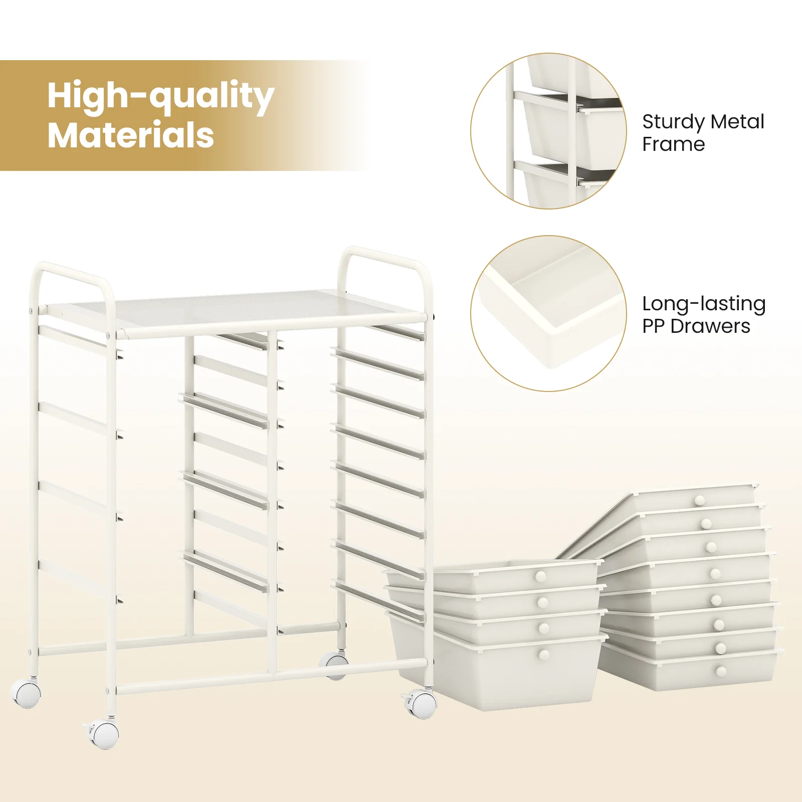 12-Drawer Utility Rolling Cart with Drawers Multi-Use Storage, White - Image 7