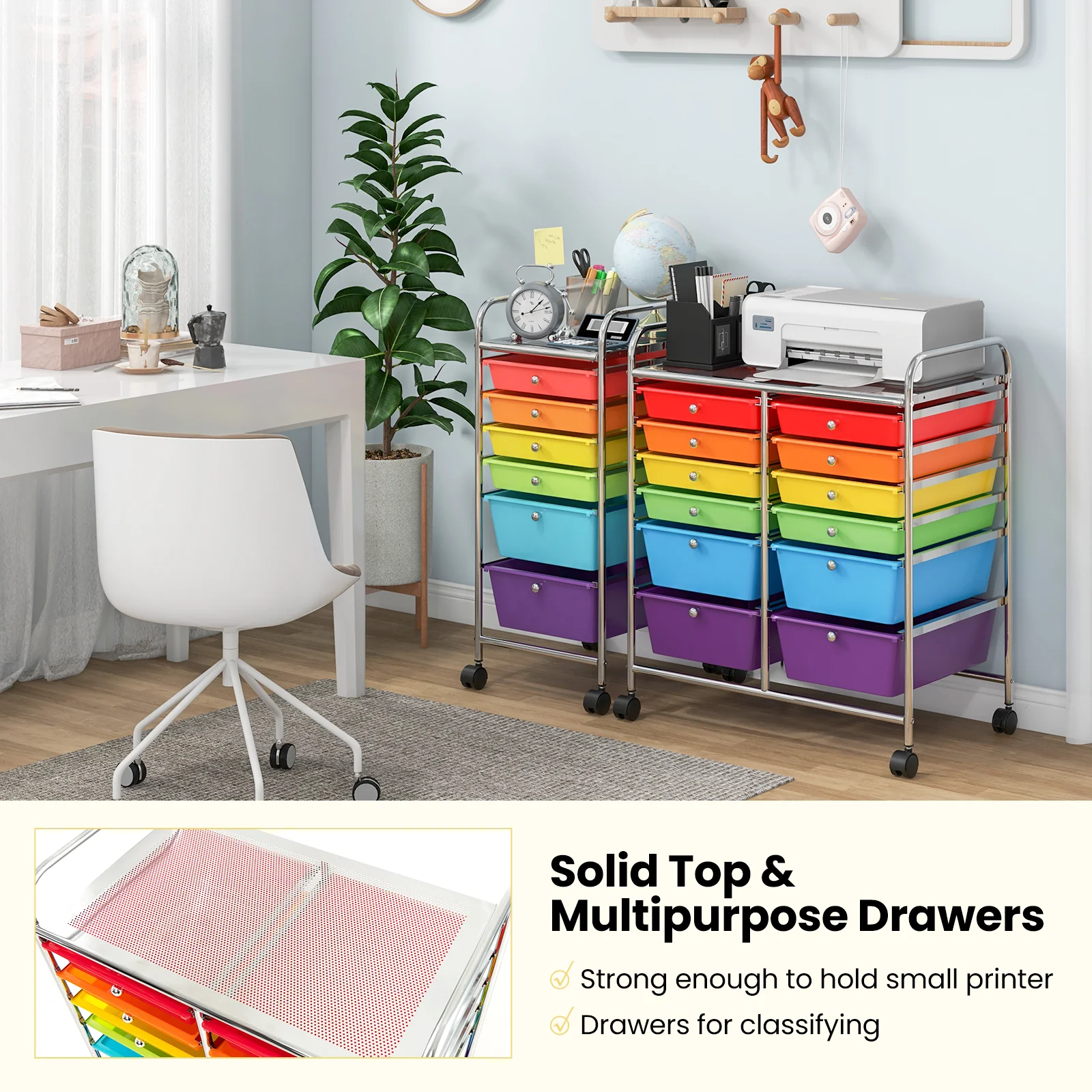 12 Drawers Rolling Cart, Scrapbook Paper Organizer Bins, Multicolor - Image 10