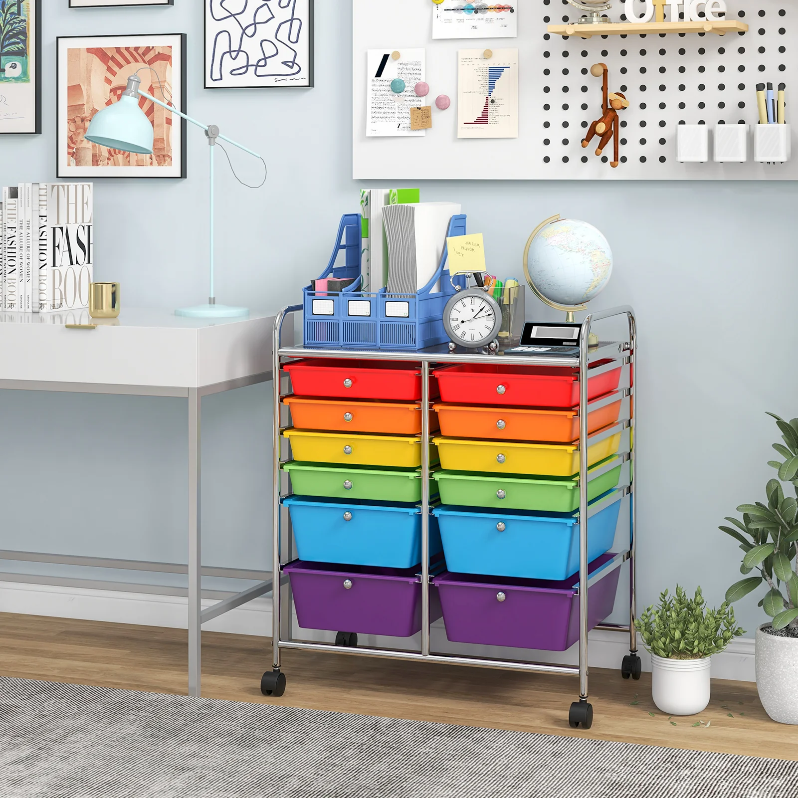 12 Drawers Rolling Cart, Scrapbook Paper Organizer Bins, Multicolor - Image 2