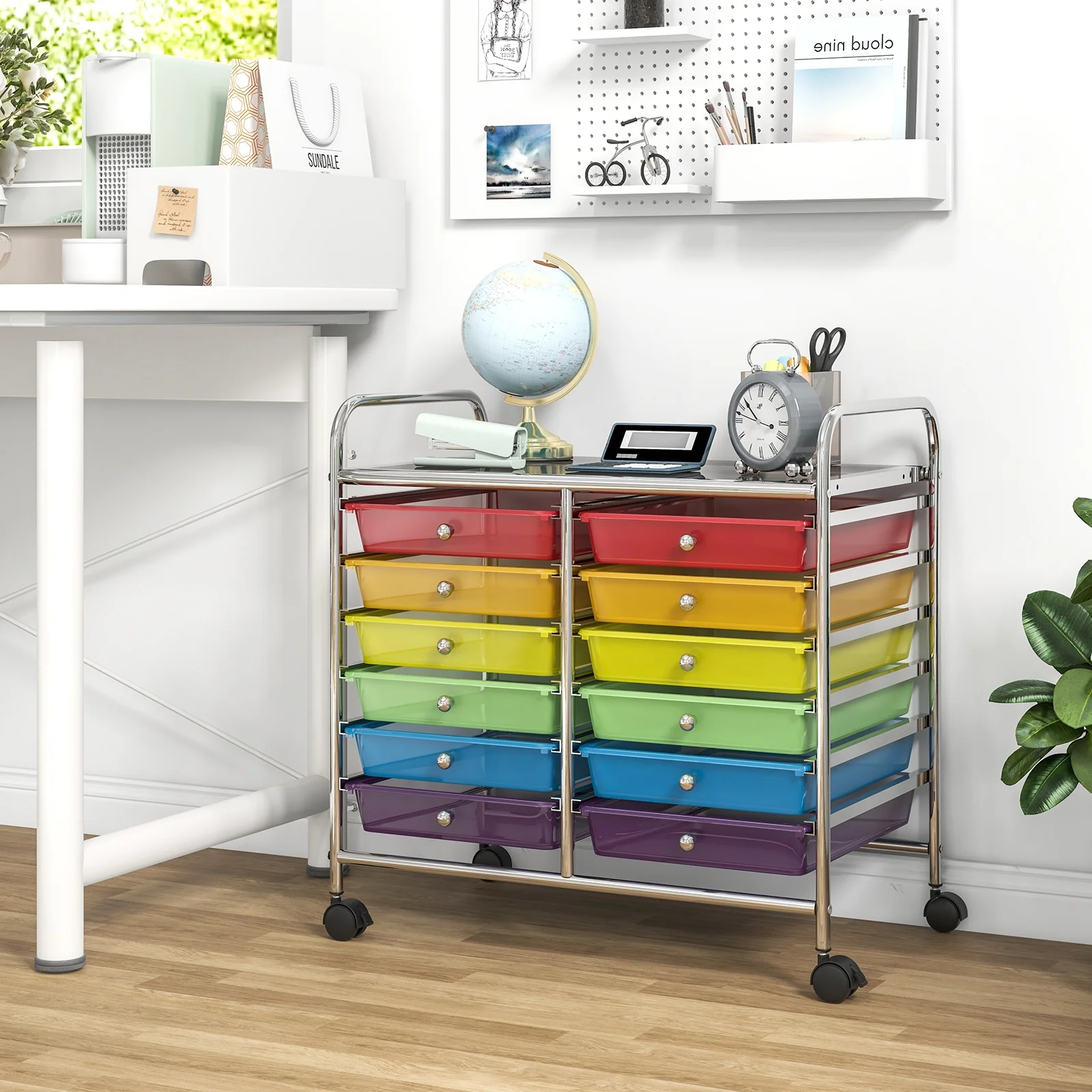 12 Drawers Rolling Storage Cart, Multicolor, Transparent - Image 3
