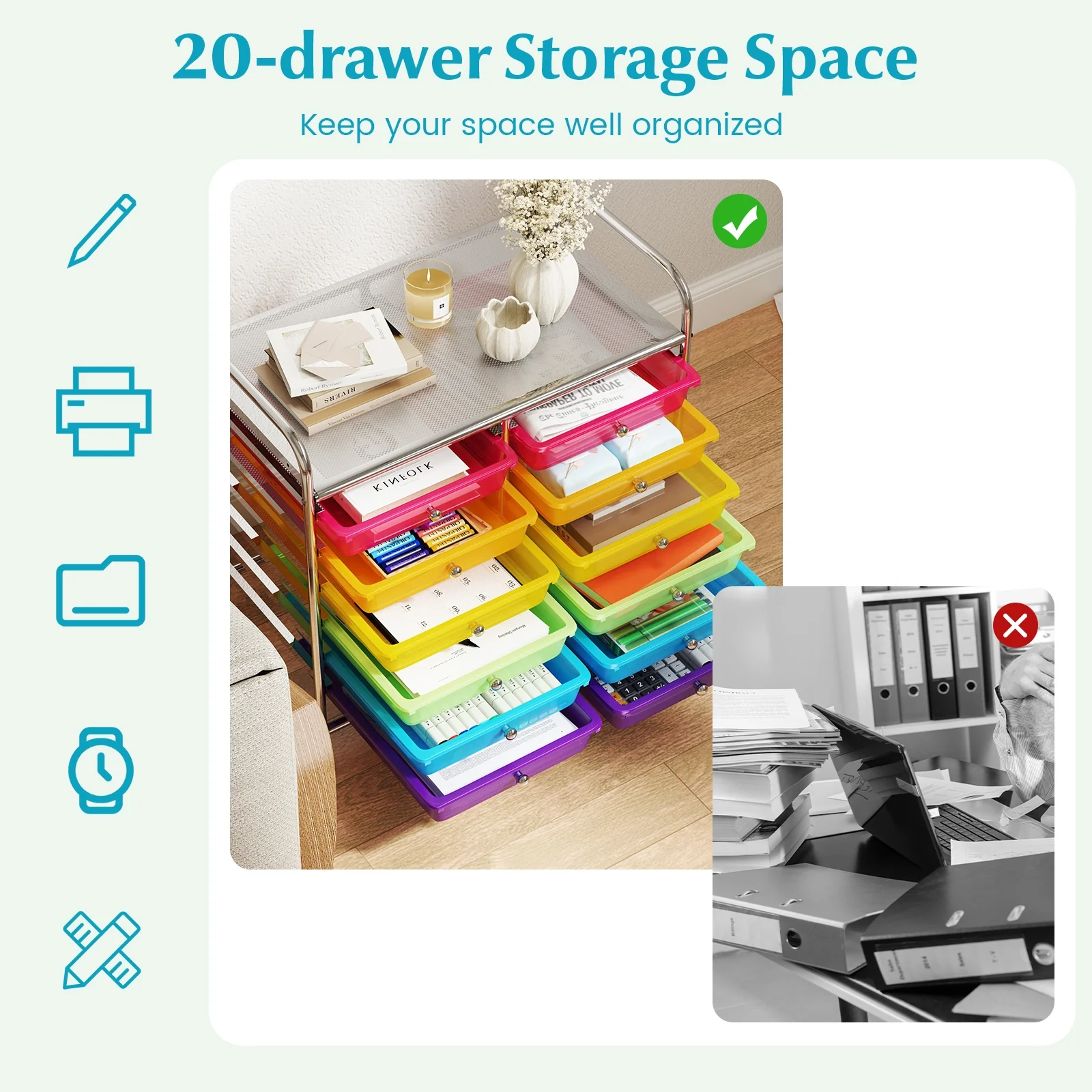 12 Drawers Rolling Storage Cart, Multicolor, Transparent - Image 7