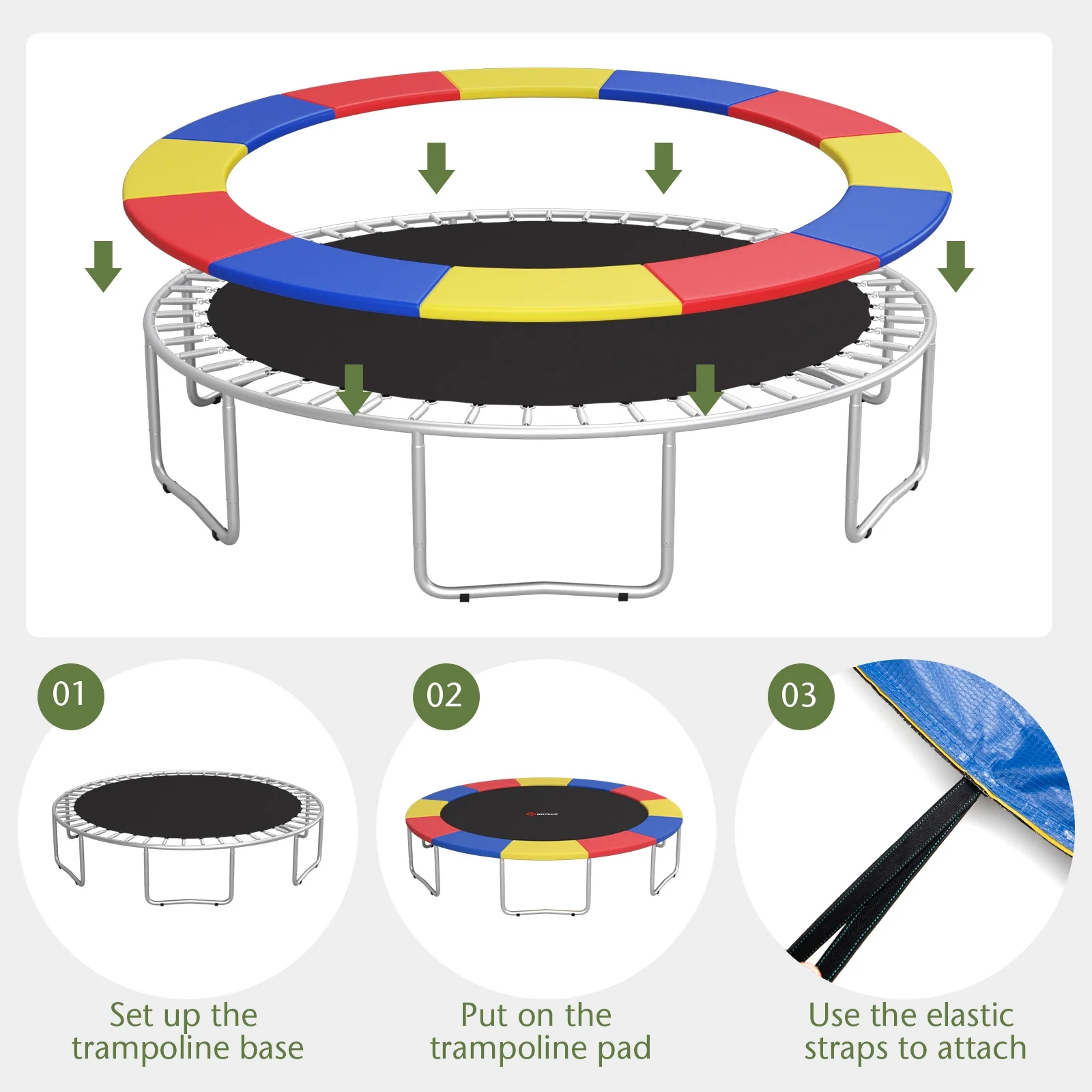 12 Feet Trampoline Safety Pad, Spring Cover, Multicolor - Image 10