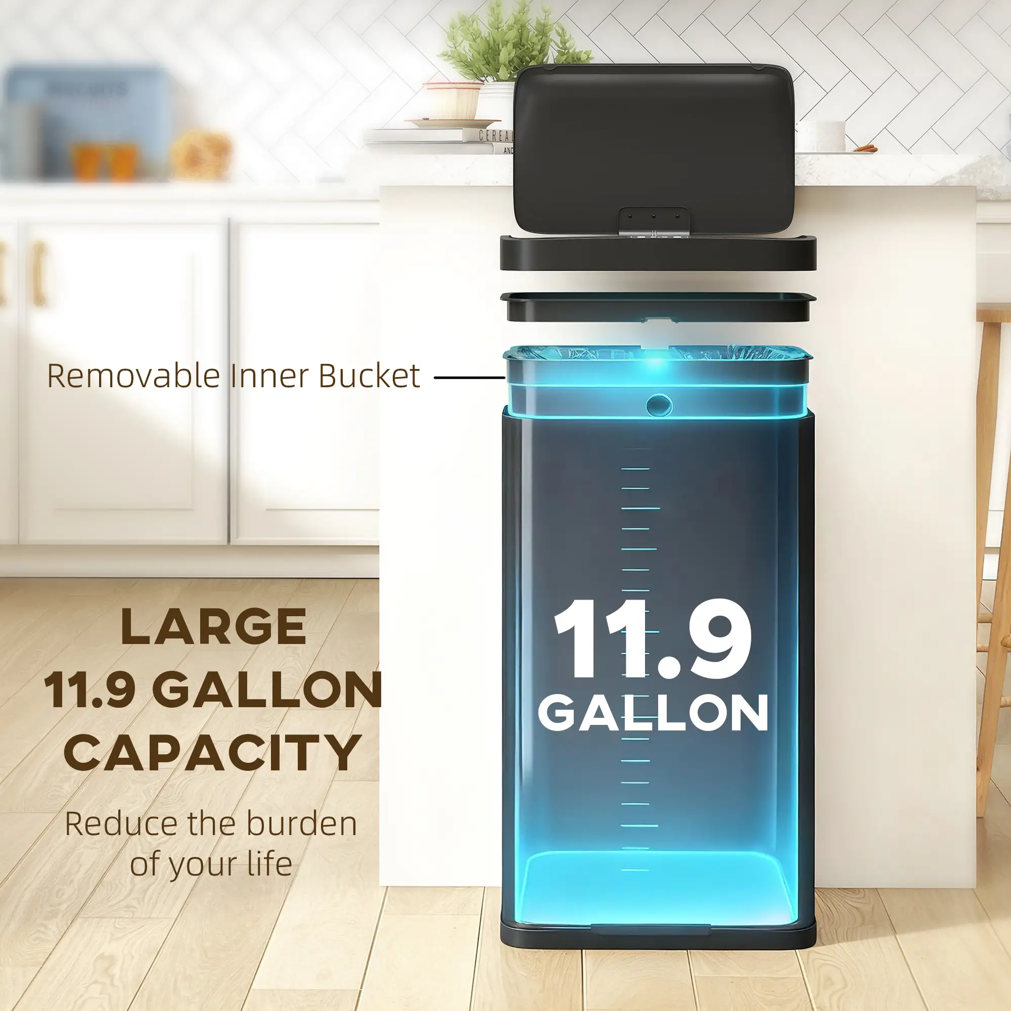 12 Gallon Sensor Can, Automatic Garbage Can, Fingerprint-Proof Stainless Steel, Matte Black - Image 5